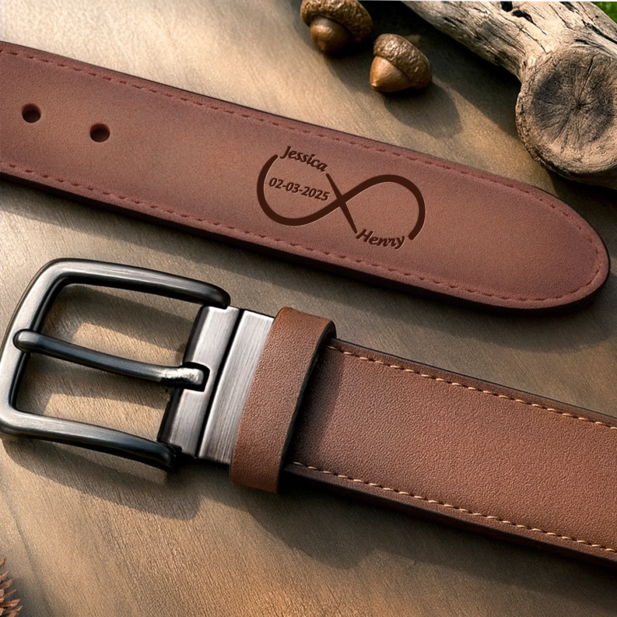 Custom Double-Sided Engraved Leather Belt - Personalized Anniversary Wedding Gifts For Husband And Wife, Him And Her - Pants Up, Love Up - Image 4