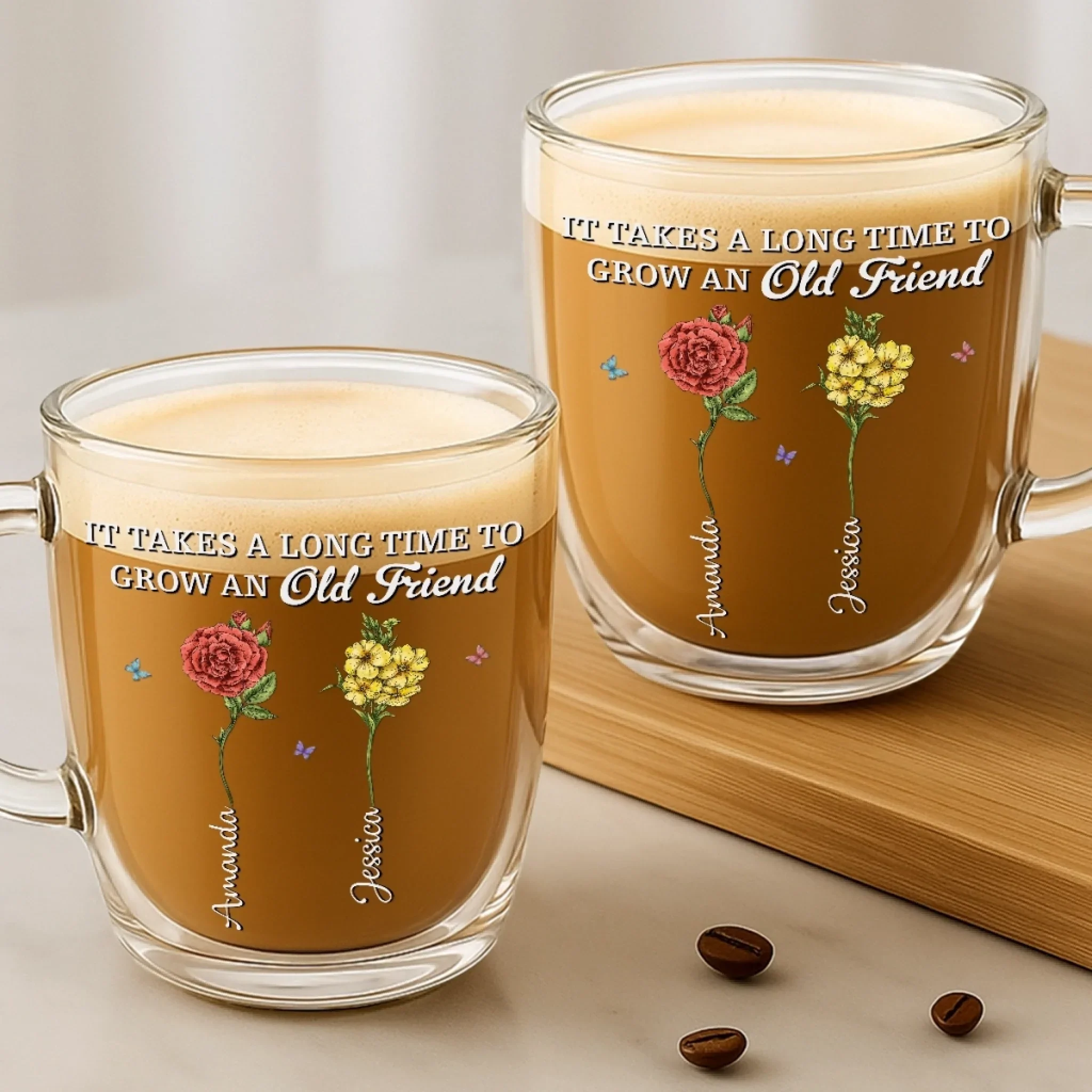 Custom Double Wall Glass Mug - Personalized Best Friend Birthday Gifts For Women - It Takes A Long Time To Grow An Old Friend - Image 3