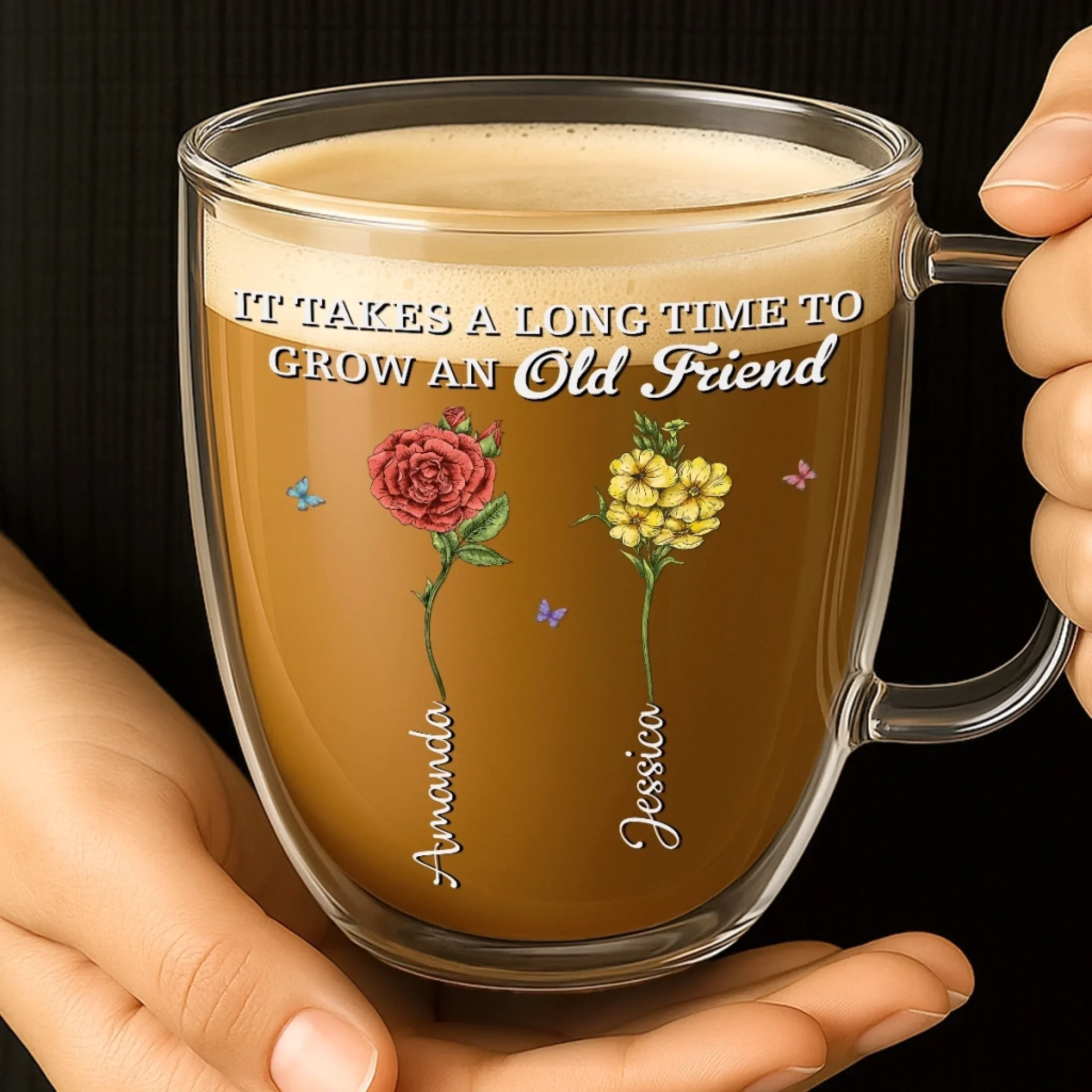 Custom Double Wall Glass Mug - Personalized Best Friend Birthday Gifts For Women - It Takes A Long Time To Grow An Old Friend - Image 4