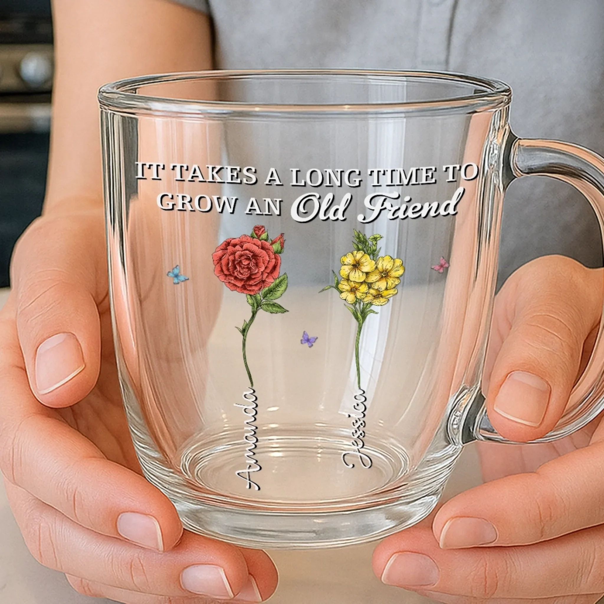 Custom Double Wall Glass Mug - Personalized Best Friend Birthday Gifts For Women - It Takes A Long Time To Grow An Old Friend - Image 5