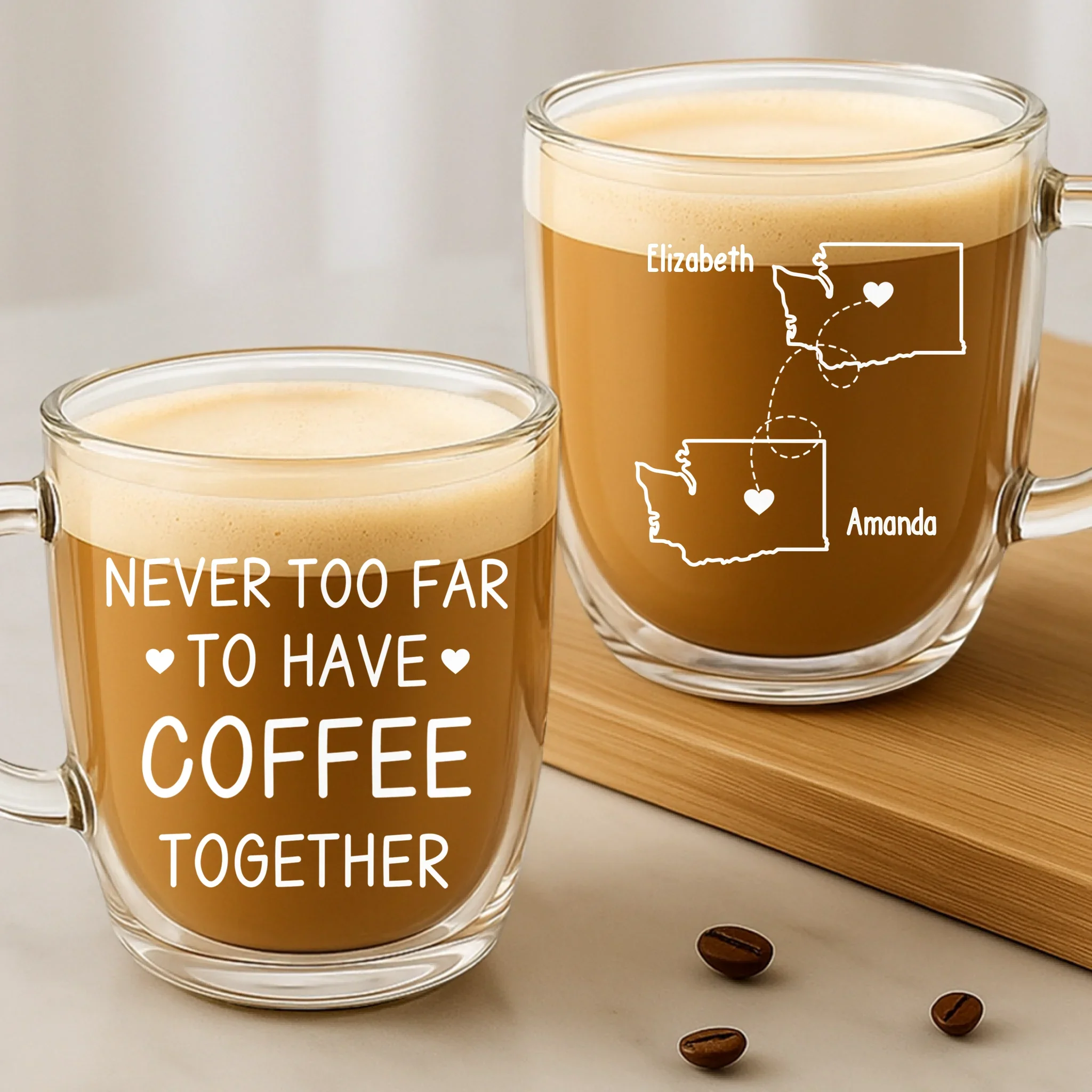 Custom Double Wall Glass Mug - Personalized Best Friend Birthday Gifts For Women - Miles Away Still Sharing Coffee - Image 2