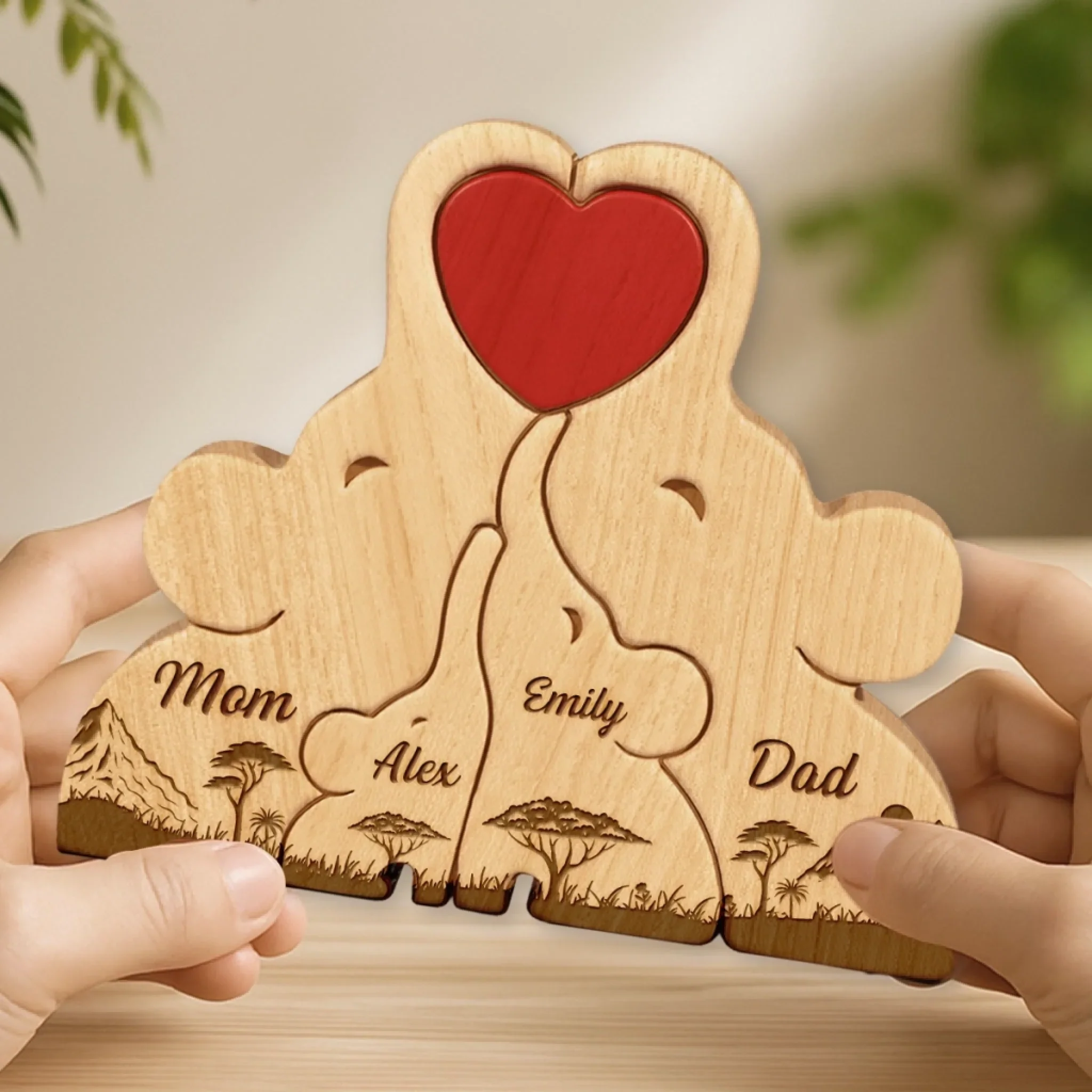 Custom Elephant Shaped Wooden Art Puzzle - Personalized Mother's Day Birthday Gifts For Mom, Dad, Brother, Sister, Kids - Side By Side, Heart To Heart - Image 3