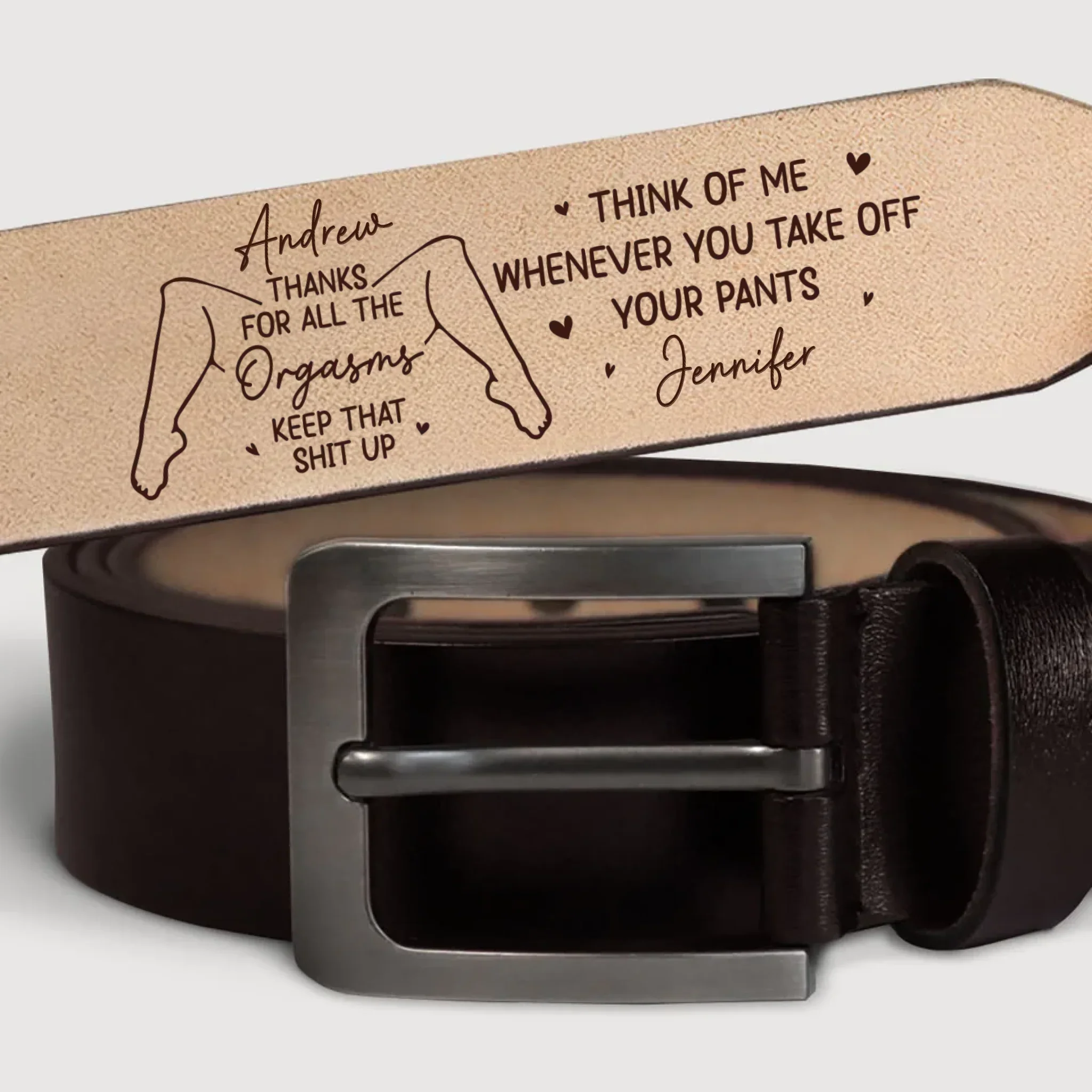 Custom Engraved Leather Belt - Personalized Anniversary Wedding Gifts For Husband And Wife, Him And Her - Love That Moves With Time