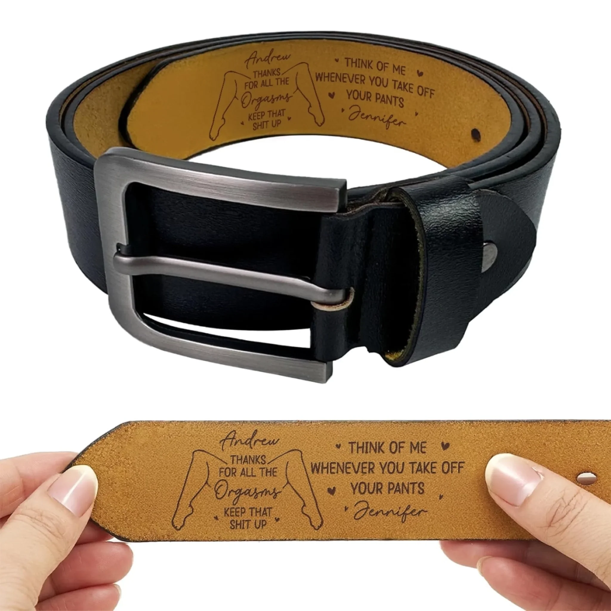 Custom Engraved Leather Belt - Personalized Anniversary Wedding Gifts For Husband And Wife, Him And Her - Love That Moves With Time - Image 2