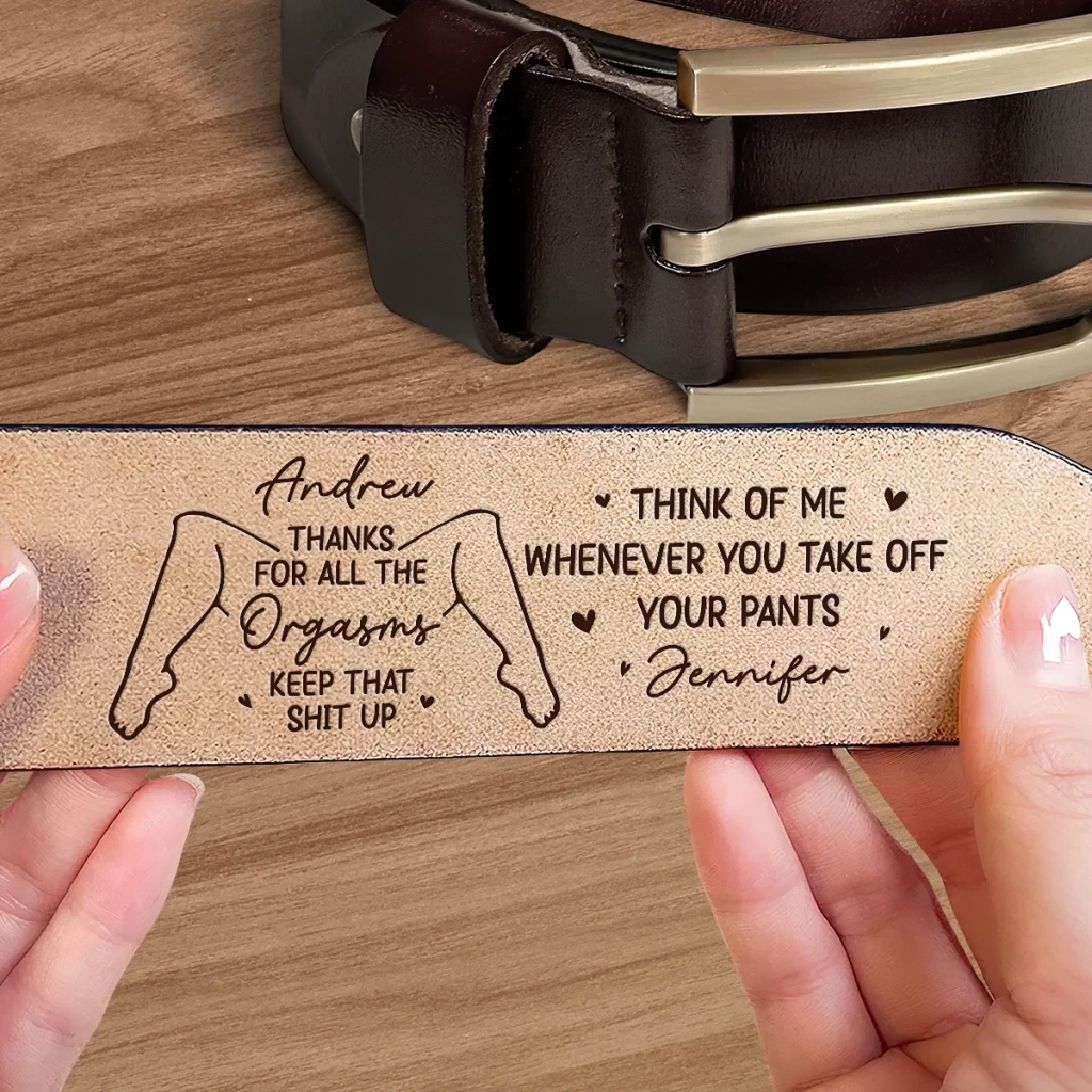 Custom Engraved Leather Belt - Personalized Anniversary Wedding Gifts For Husband And Wife, Him And Her - Love That Moves With Time - Image 4