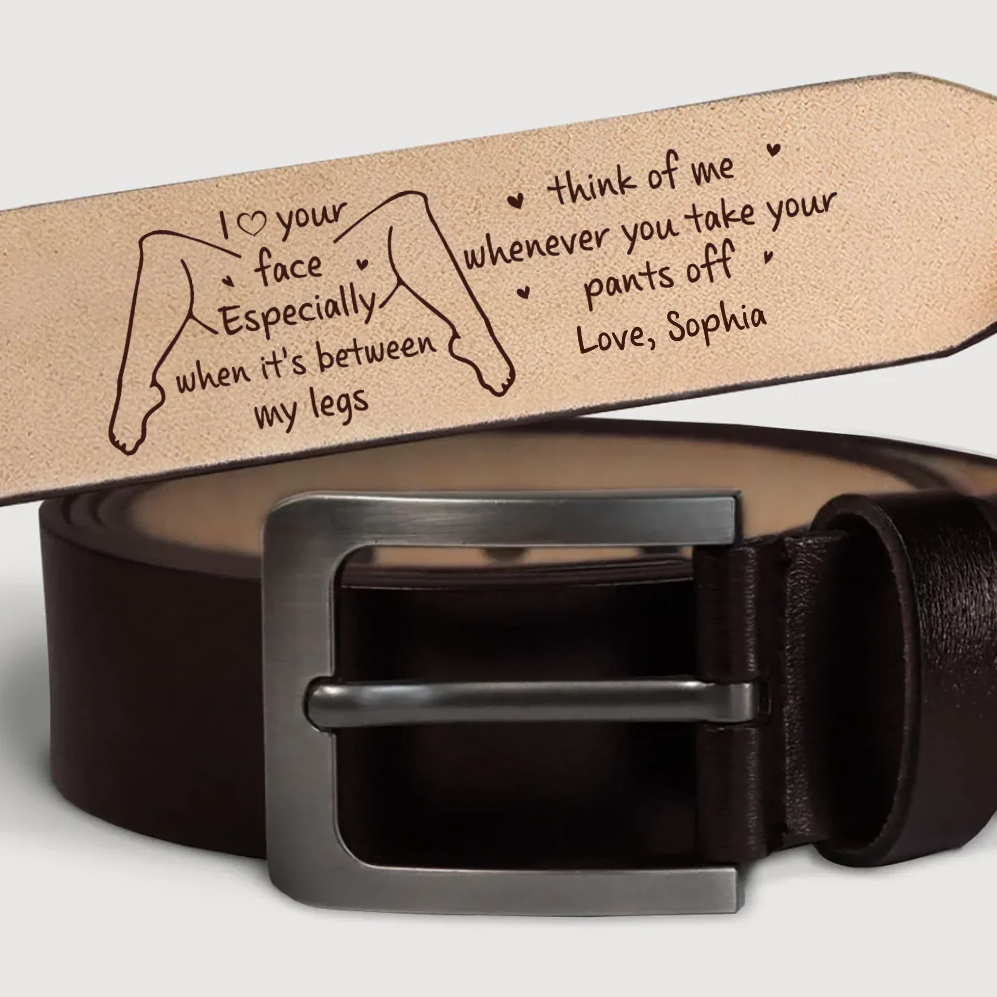 Custom Engraved Leather Belt - Personalized Anniversary Wedding Gifts For Husband And Wife, Him And Her - Our Hearts Stay Close - Image 3