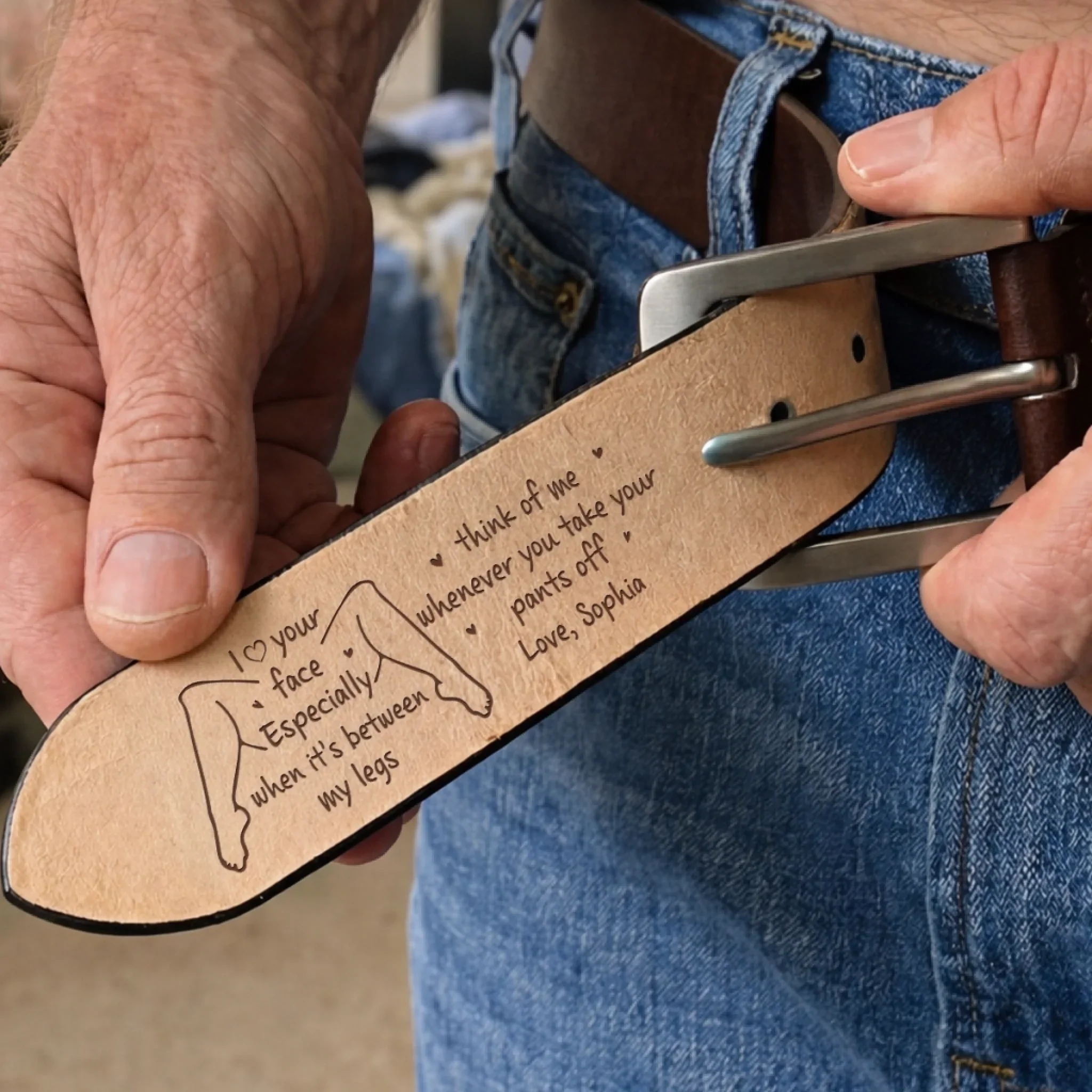 Custom Engraved Leather Belt - Personalized Anniversary Wedding Gifts For Husband And Wife, Him And Her - Our Hearts Stay Close - Image 6