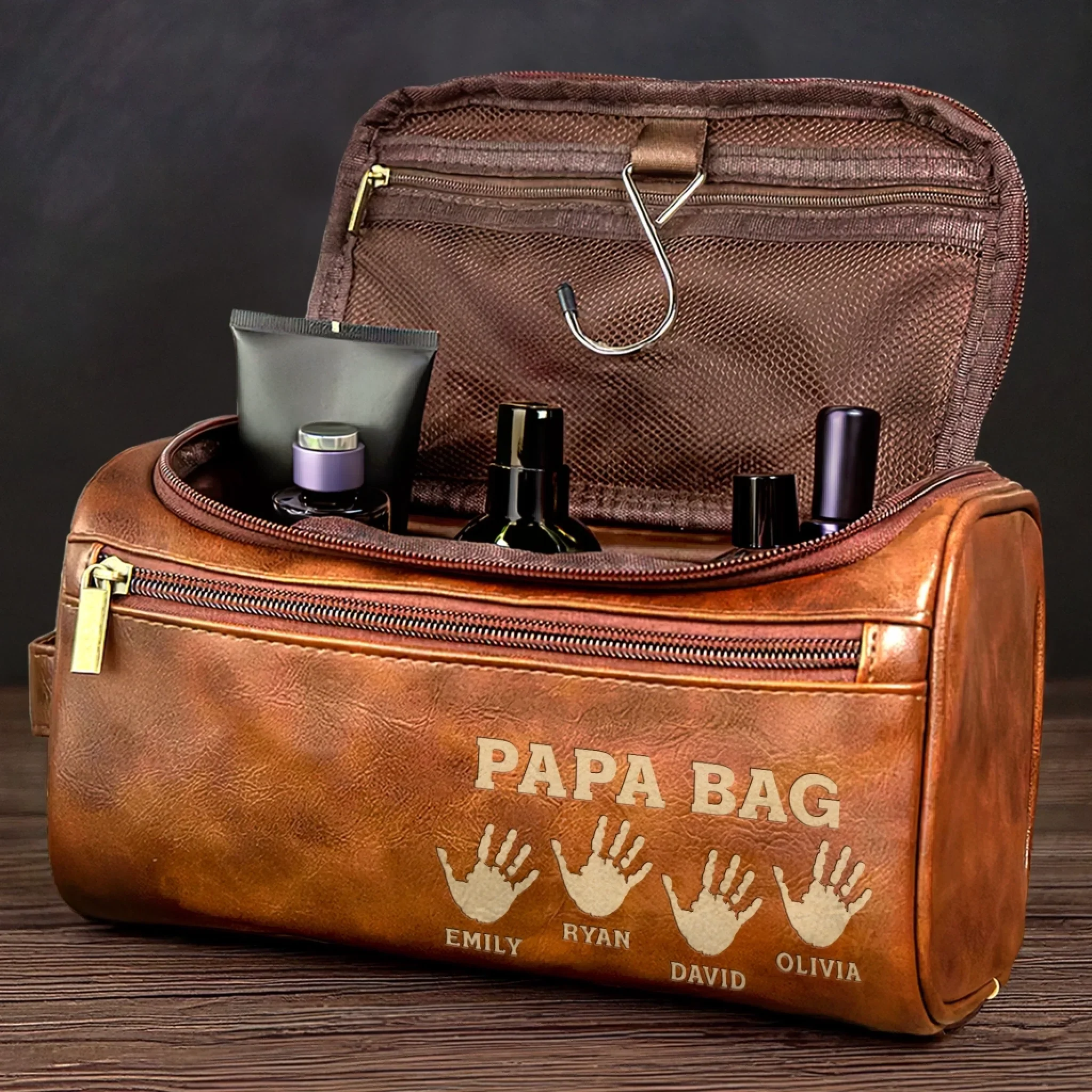 Custom Engraved Leather Toiletry Bag - Personalized Birthday Gifts For Dad, Grandpa - Generations United In Love - Image 6