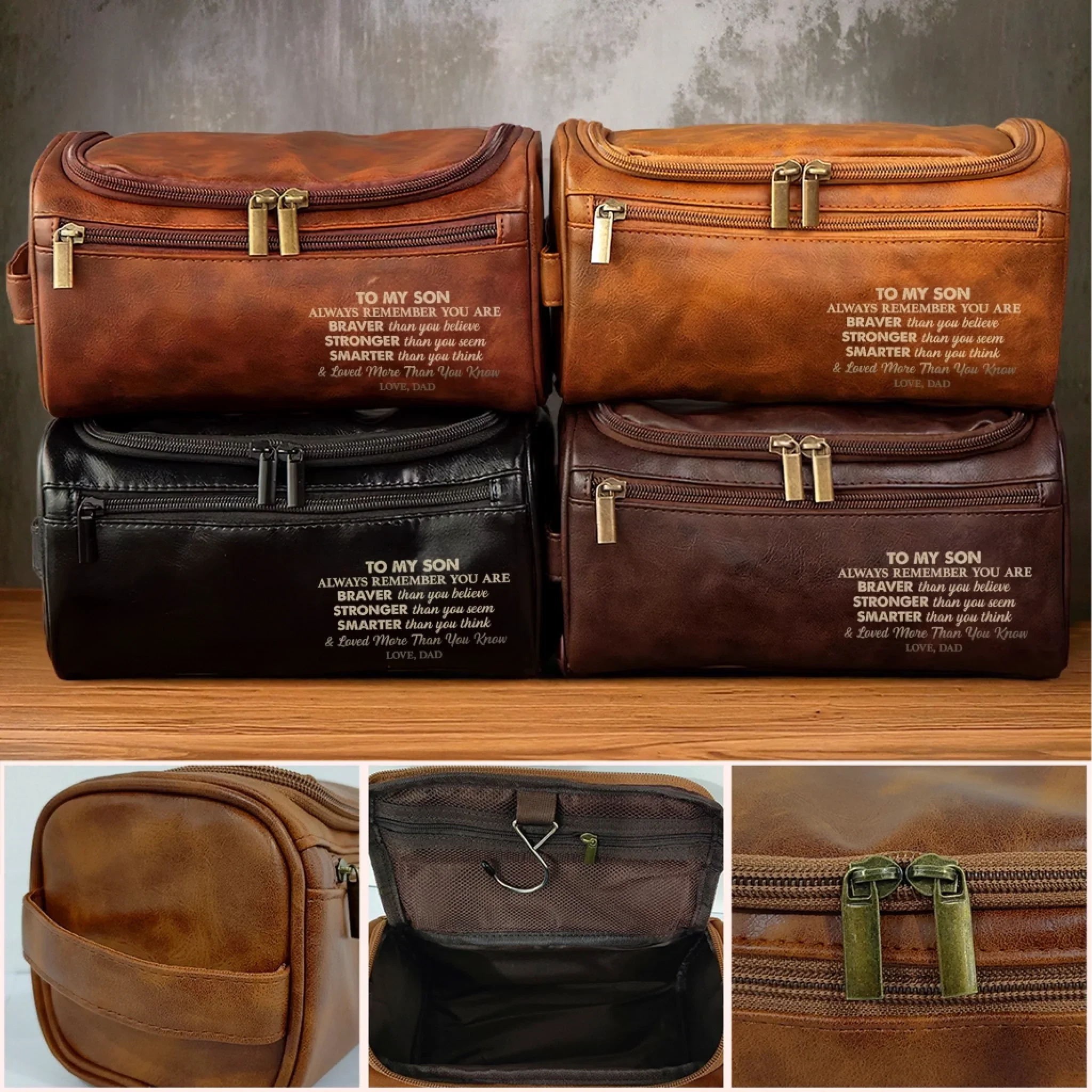 Custom Engraved Leather Toiletry Bag - Personalized Birthday Gifts For Son - Every Mile Matters - Image 6