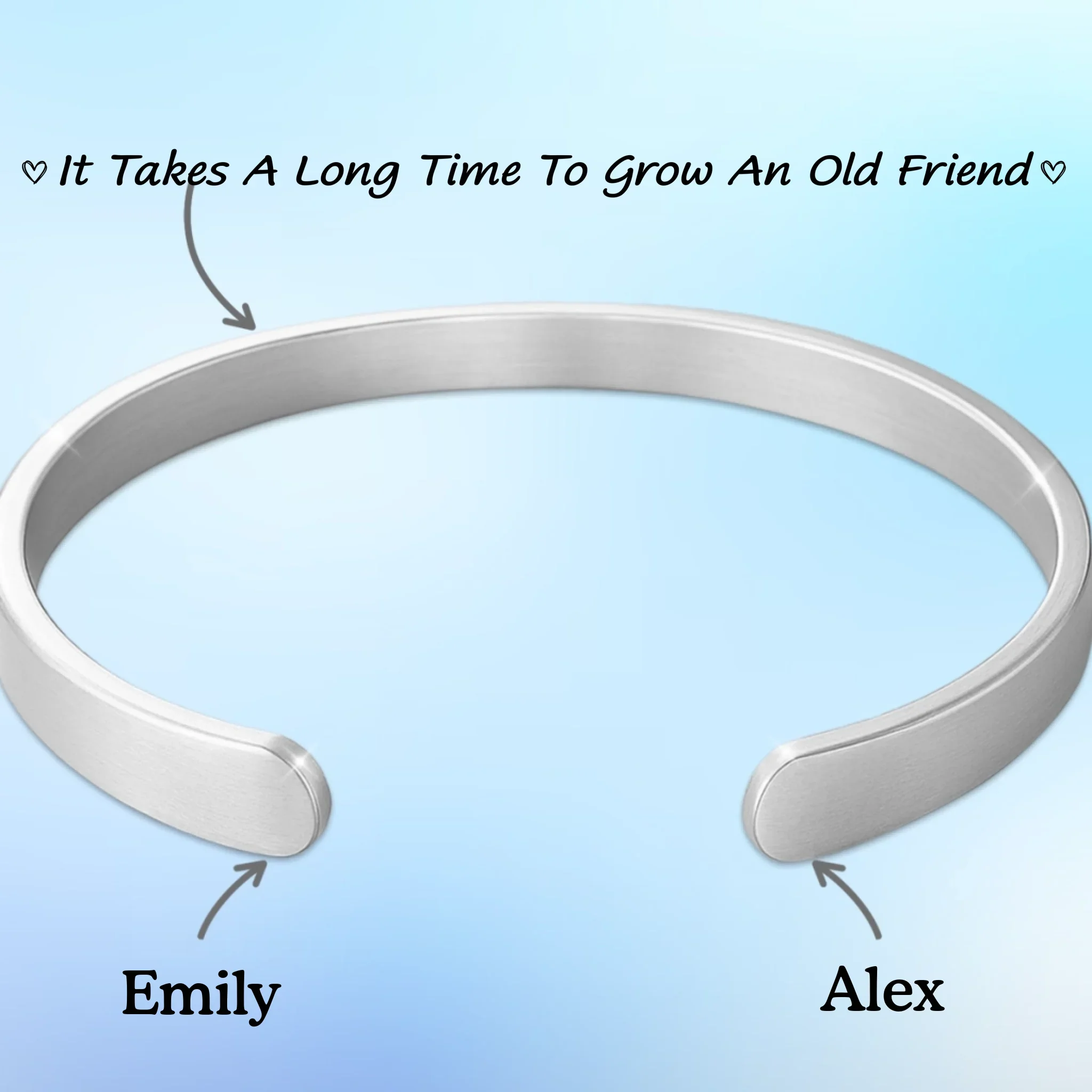 Custom Engraved Stainless Steel Cuff Bracelet - Personalized Best Friend Birthday Gifts For Women, Besties, Sisters, BFF - Friends Engraved In Forever - Image 2