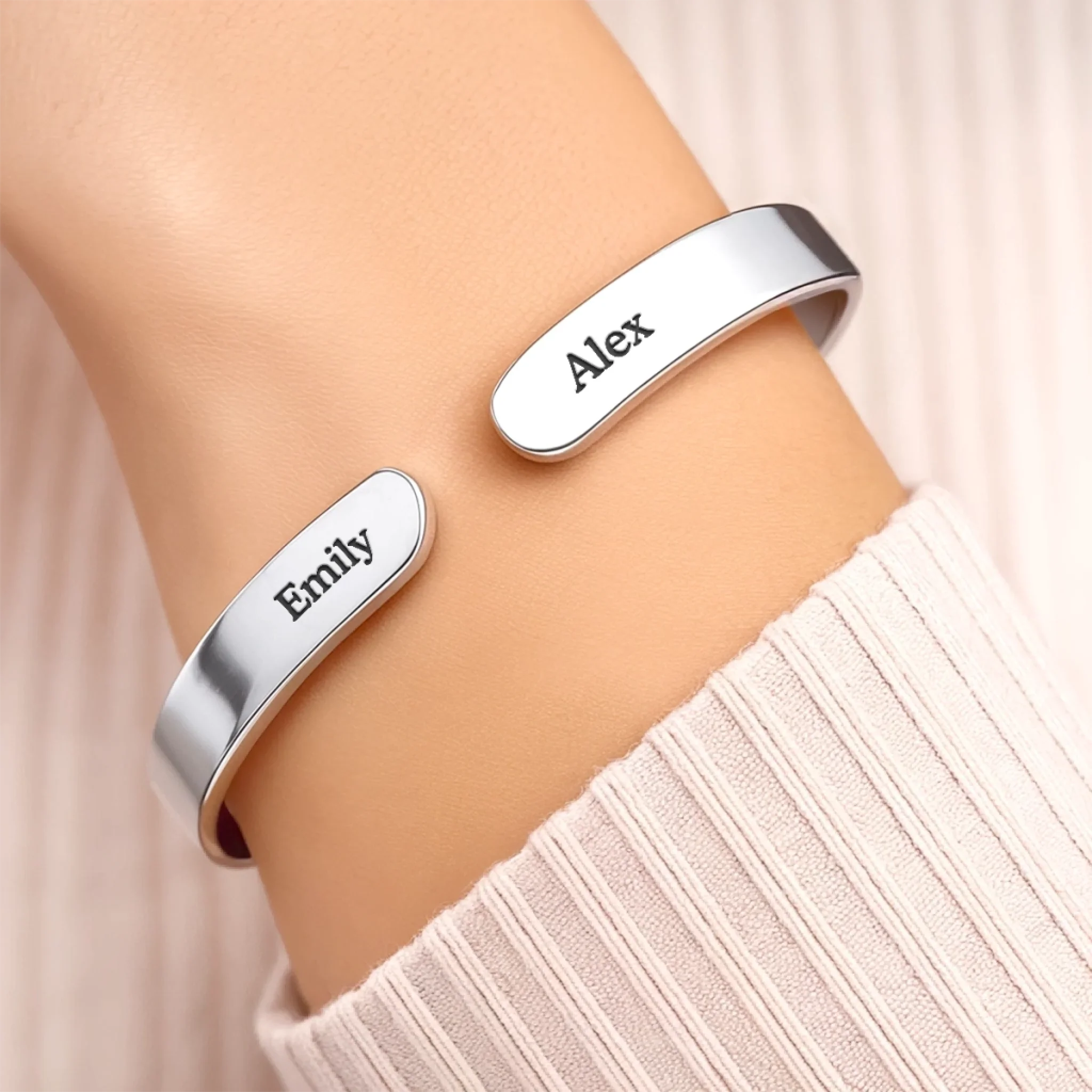 Custom Engraved Stainless Steel Cuff Bracelet - Personalized Best Friend Birthday Gifts For Women, Besties, Sisters, BFF - Friends Engraved In Forever - Image 4