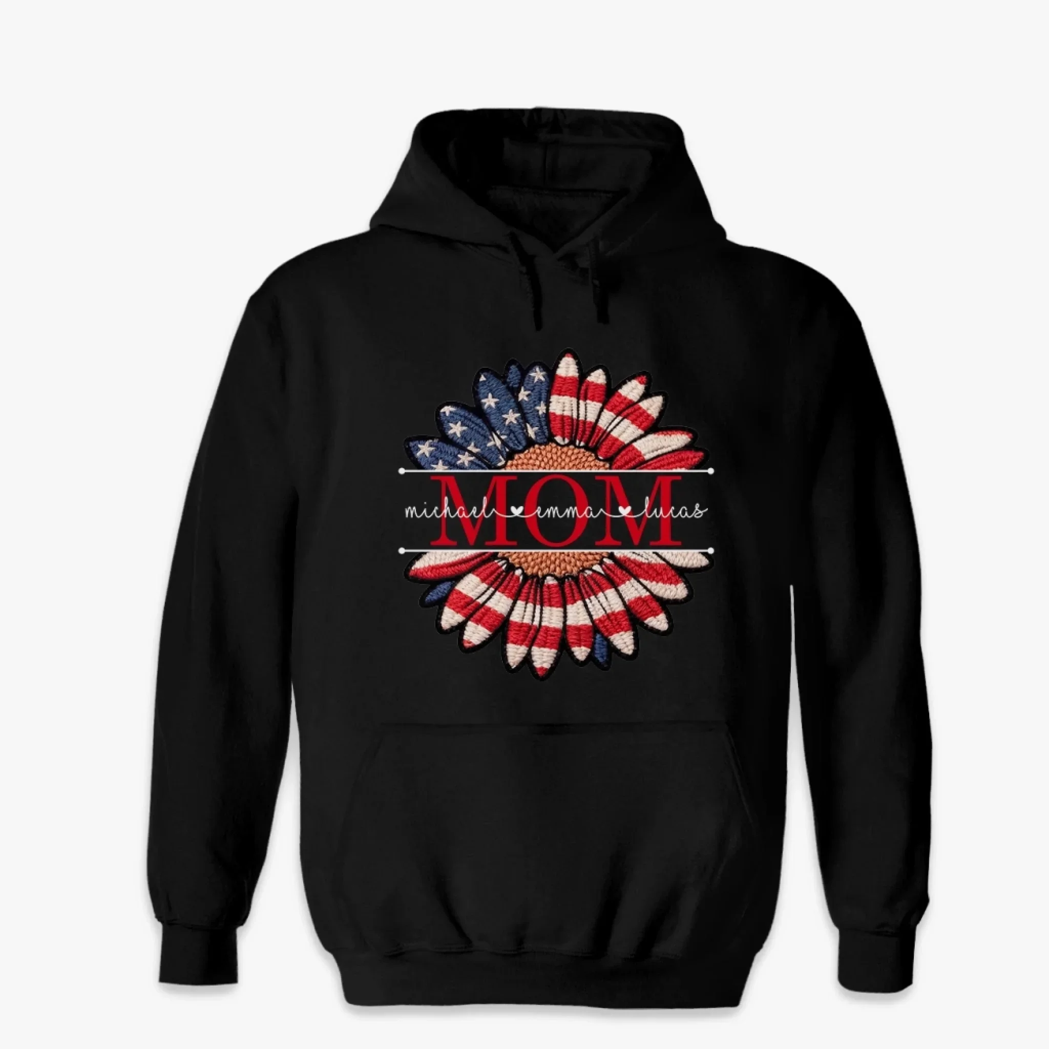Custom Faux Embroidery Unisex T-shirt, Premium T-shirt, Hoodie - Personalized Mother's Day Birthday Gifts For Mom, Grandma - Patriotic Petals, Mama Pride - Image 7