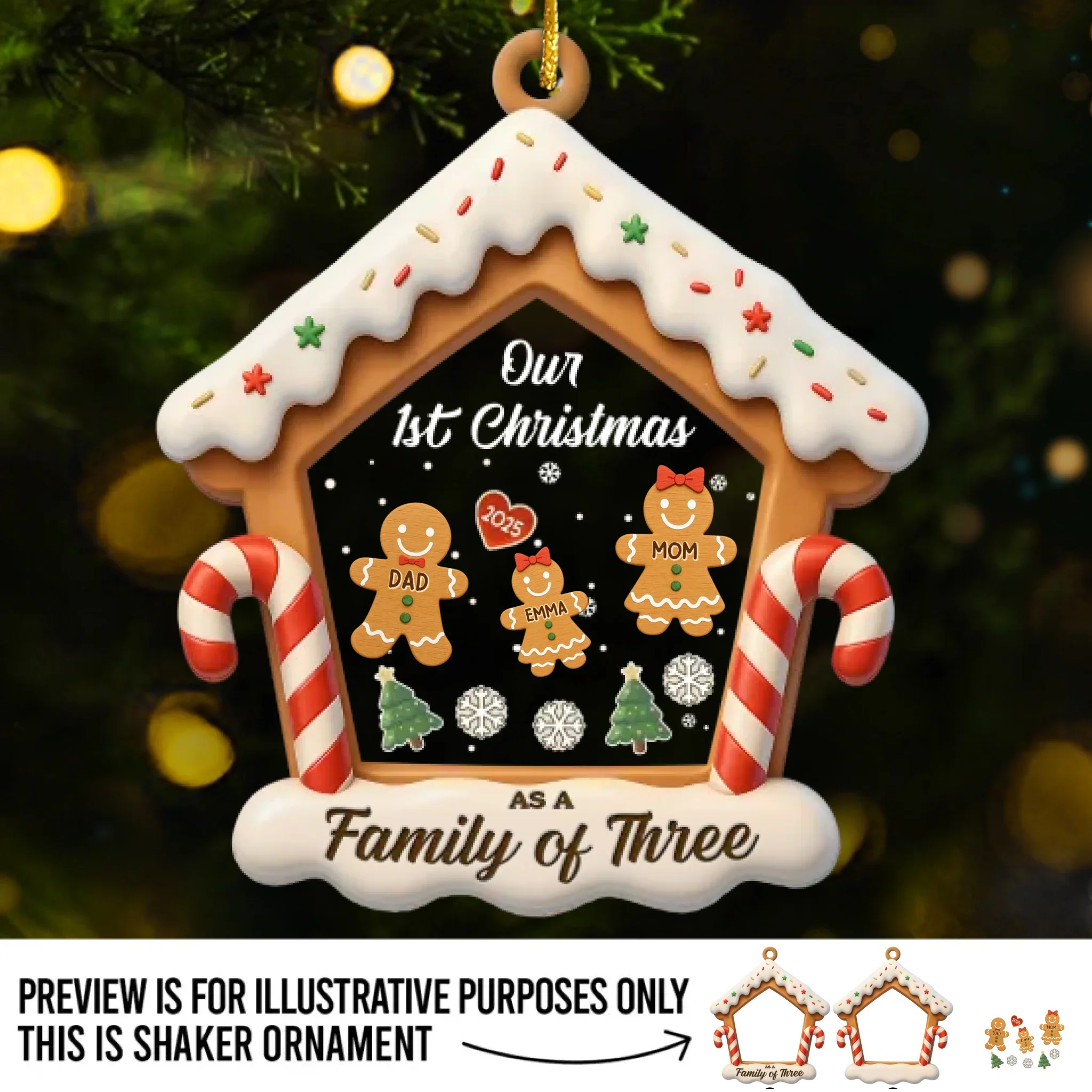 Custom First Christmas 3 Layers Shaker Ornament - Personalized Christmas Birthday Gifts For Mom, Dad, Brother, Sister, Kids - The Gift Of Family Love - Image 2