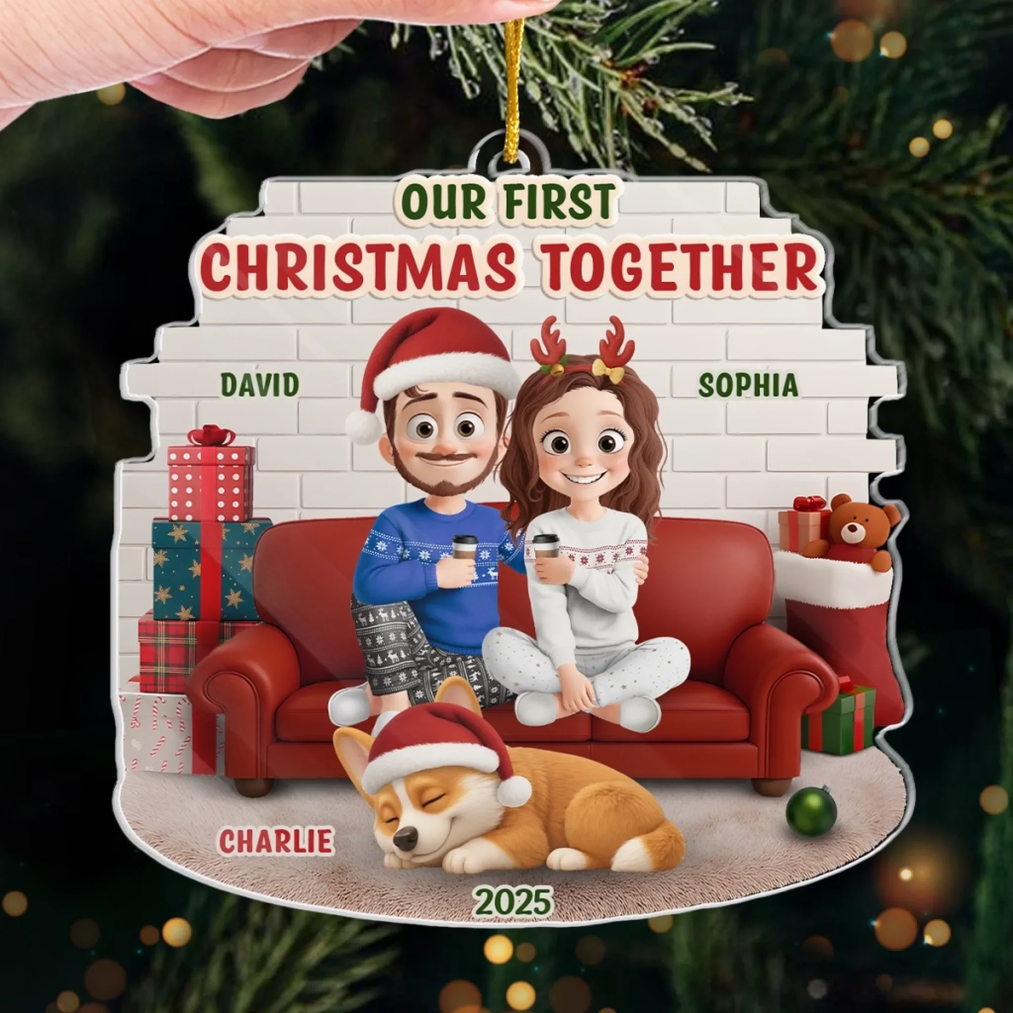 Custom First Christmas Acrylic Ornament - Personalized Anniversary Christmas Wedding Gifts For Husband And Wife, Dog Dad And Mom - Pawfect Match, Confirmed By Santa - Image 4