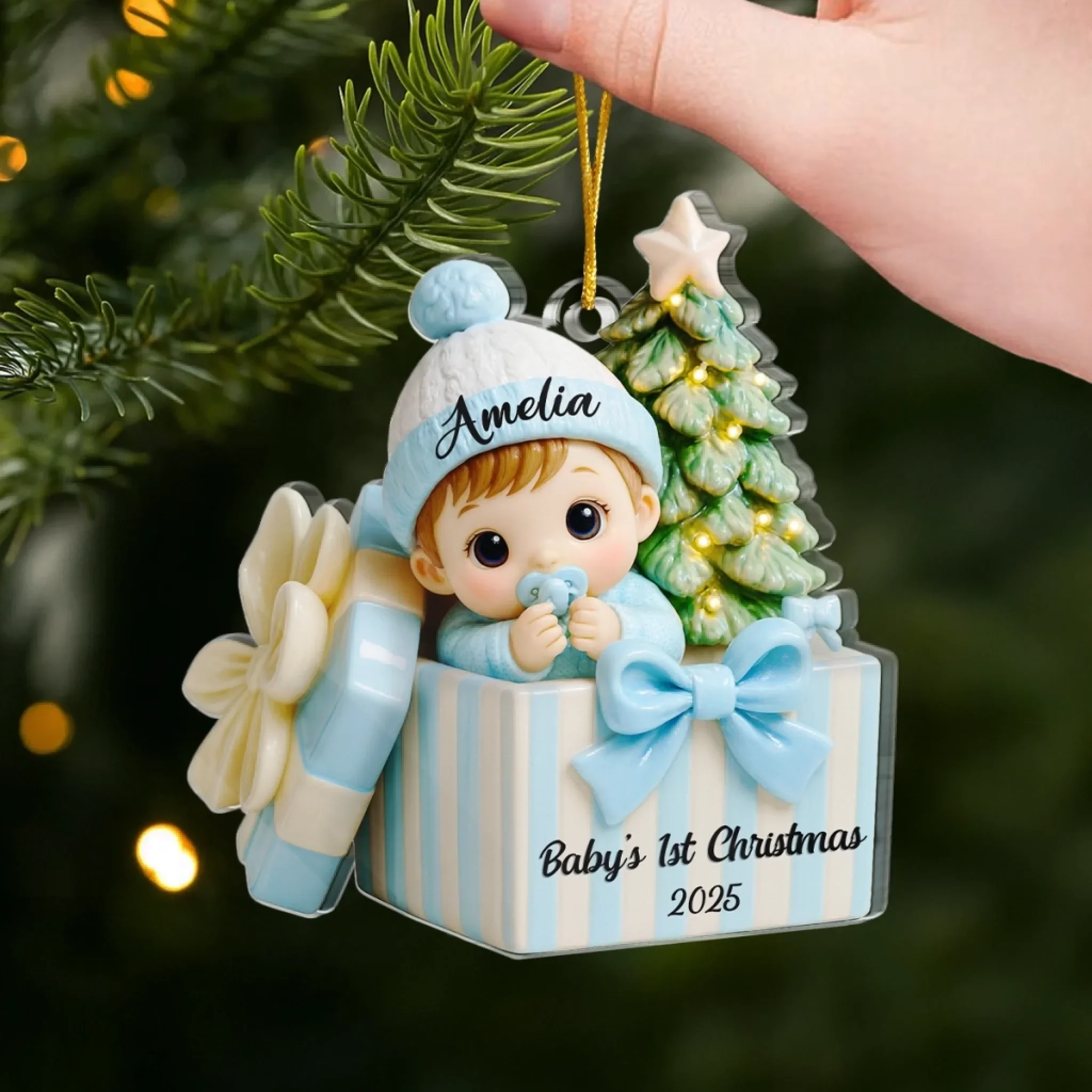 Custom First Christmas Acrylic Ornament - Personalized Christmas Baby Shower, Gender Reveal Gifts For New Moms, New Dads, New Parents - Joy Wrapped In Love - Image 4