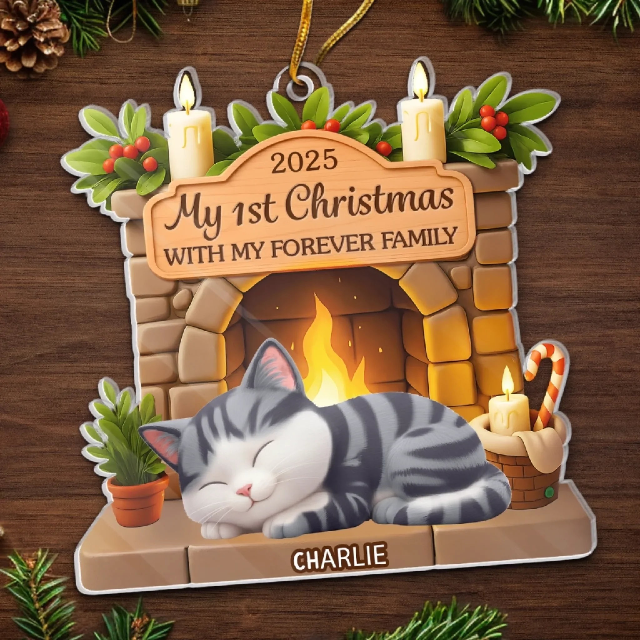 Custom First Christmas Acrylic Ornament - Personalized Christmas Birthday Gifts For Cat Lovers, Cat Mom And Dad - With My Forever Family - Image 5