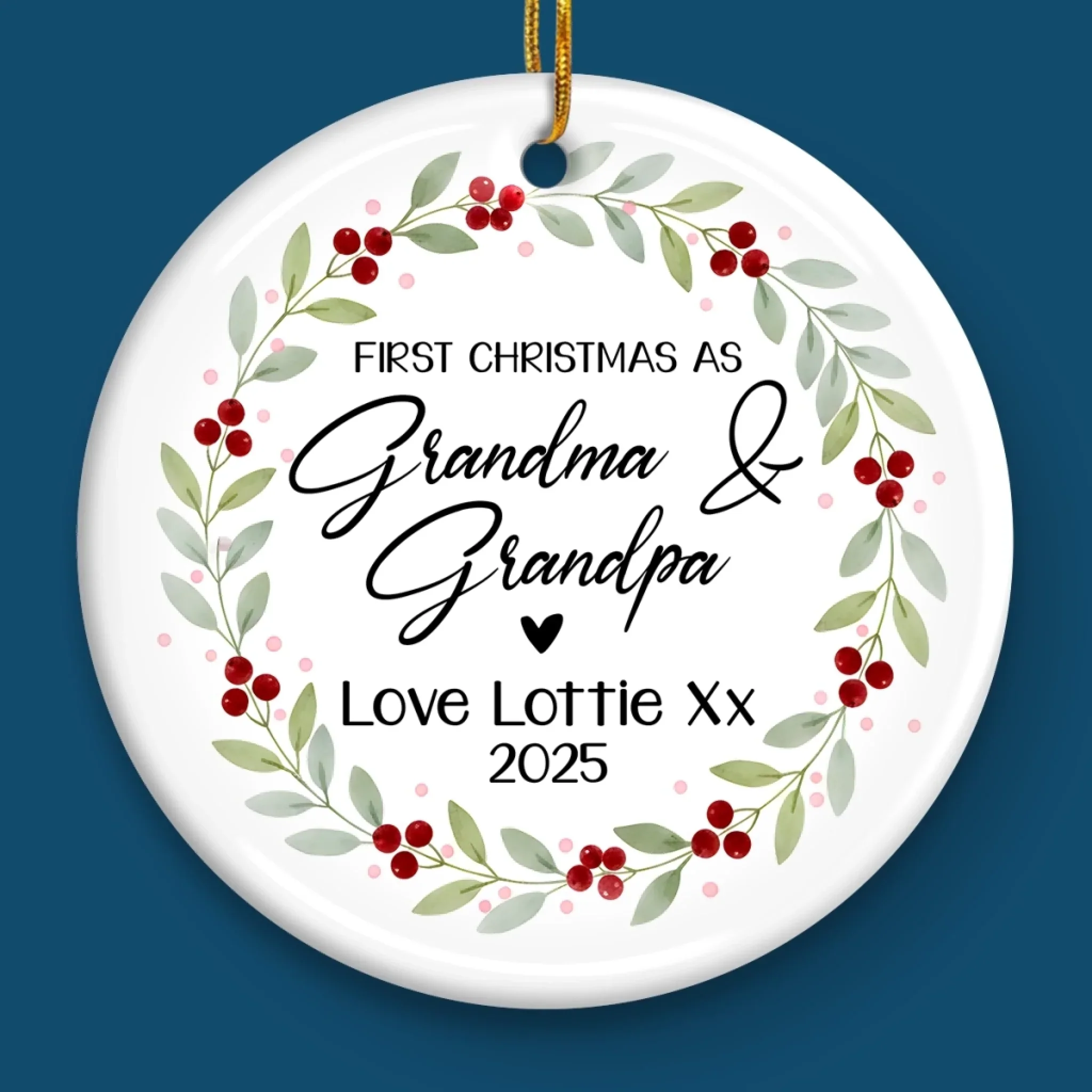 Custom First Christmas as Grandparents Ceramic Ornament - Personalized Christmas Birthday Gifts For Grandparents, New Grandparents, Ornament From Grandchild, New Baby Ornament - Officially Grand This Christmas - Image 4