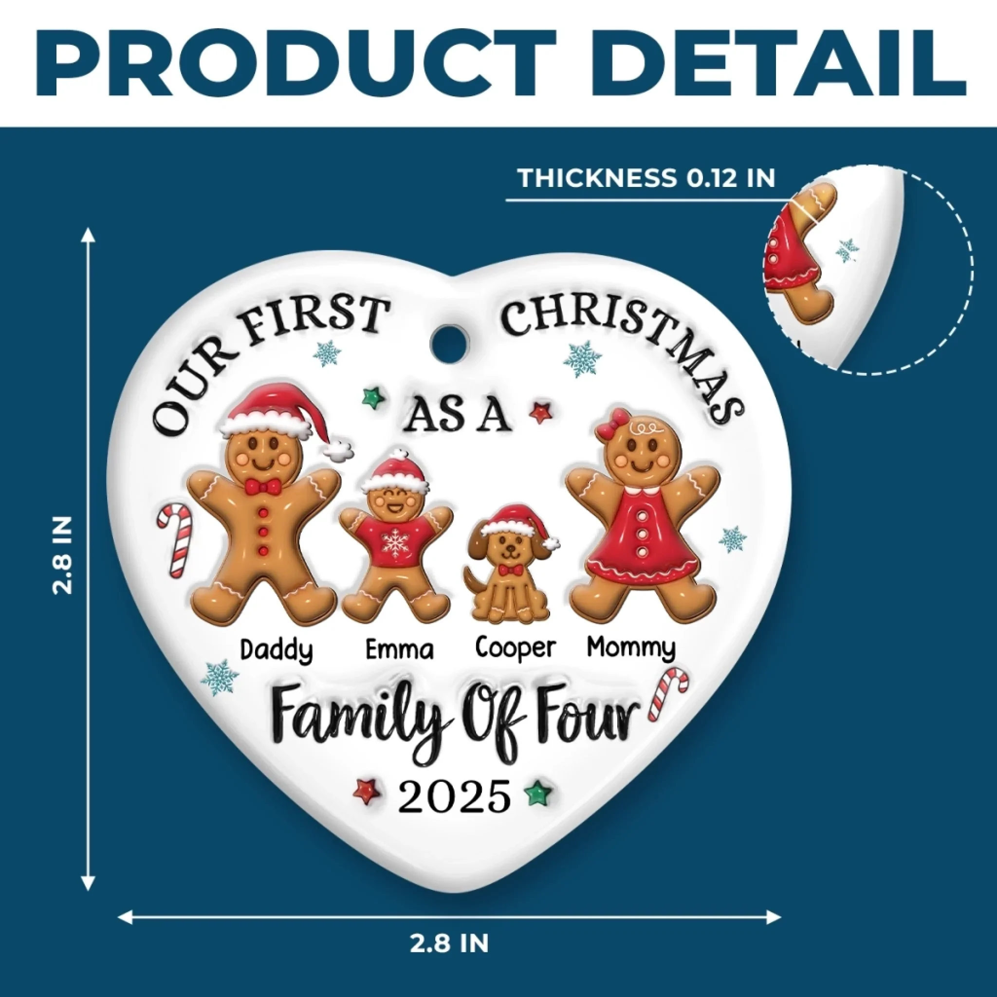 Custom First Christmas Ceramic Ornament - Personalized Christmas Birthday - Gifts For Mom, Dad, Brother, Sister, Kids - Gingerbread Hearts Warm The Home - Image 6
