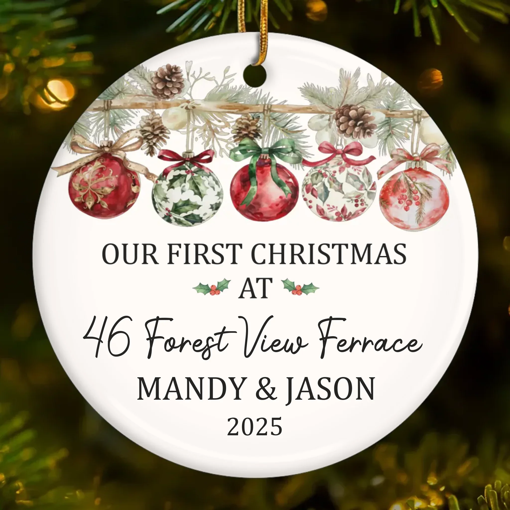 Custom First Christmas In New Home Ceramic Ornament - Personalized Anniversary Christmas Wedding Gifts For Husband And Wife, Him And Her, New Homeowners, Couples, Friends - Our Story Begins At Home - Image 2