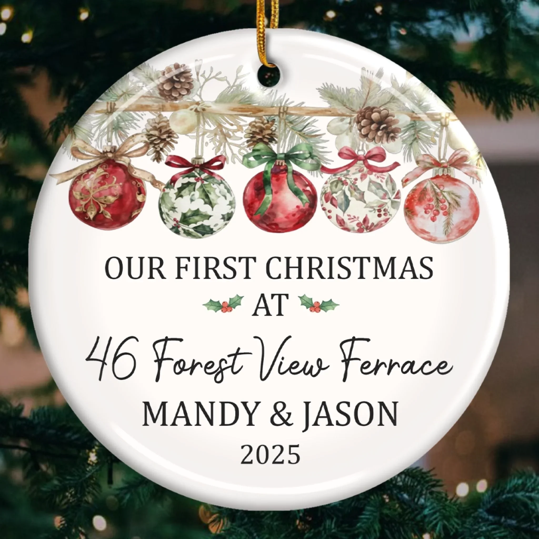 Custom First Christmas In New Home Ceramic Ornament - Personalized Anniversary Christmas Wedding Gifts For Husband And Wife, Him And Her, New Homeowners, Couples, Friends - Our Story Begins At Home - Image 3