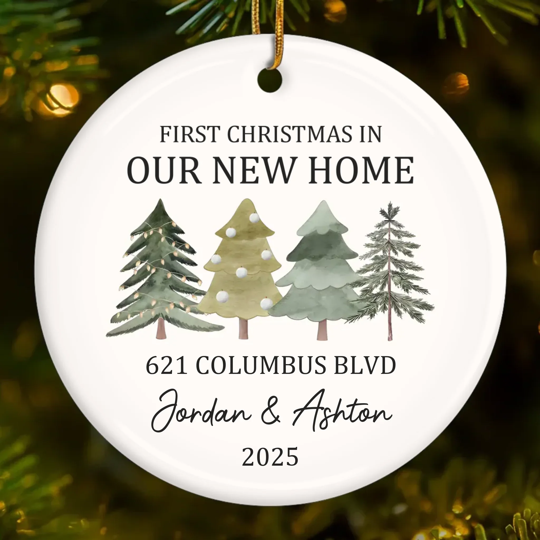 Custom First Christmas In New Home Ceramic Ornament - Personalized Anniversary Christmas Wedding Gifts For Husband And Wife, Him And Her, New Homeowners, Couples, Friends - Together Under One Roof - Image 2