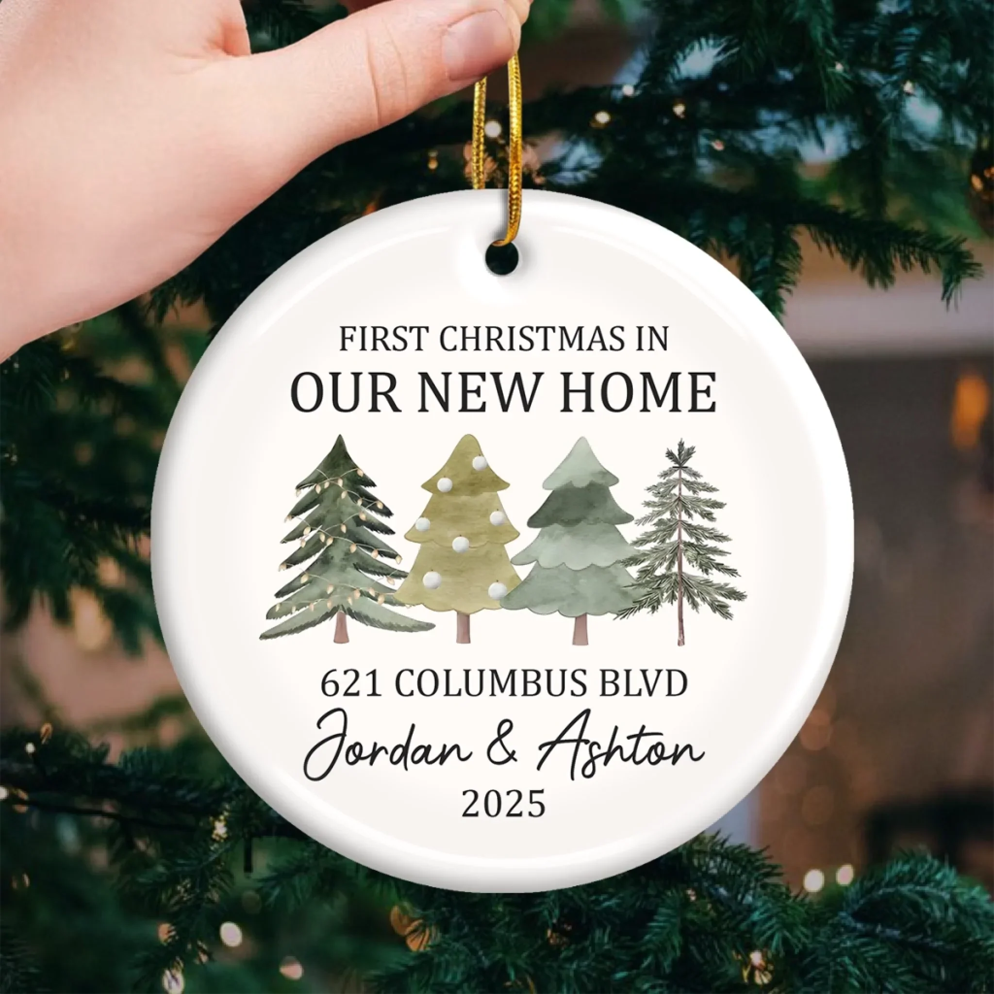 Custom First Christmas In New Home Ceramic Ornament - Personalized Anniversary Christmas Wedding Gifts For Husband And Wife, Him And Her, New Homeowners, Couples, Friends - Together Under One Roof - Image 3