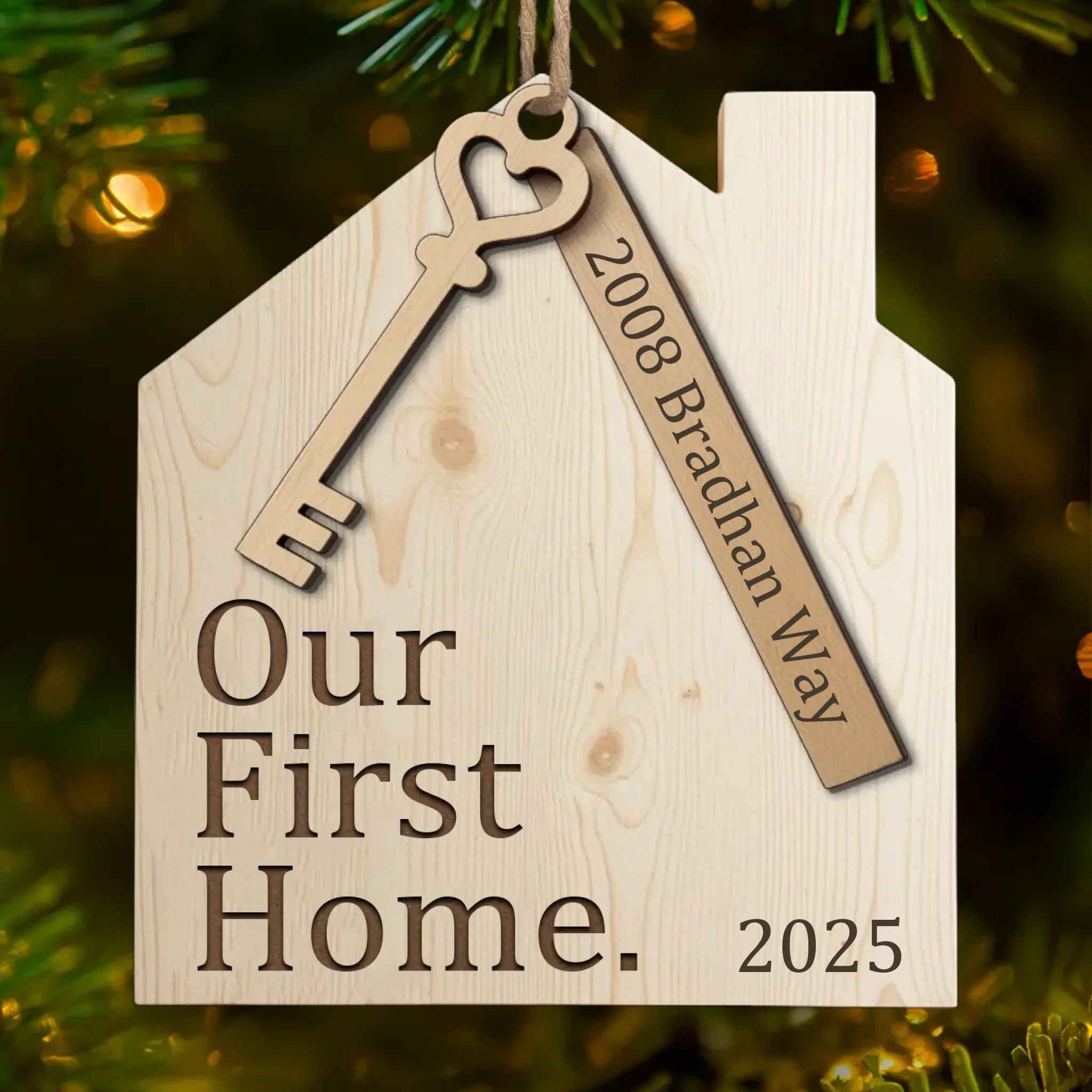 Custom First Christmas In New Home Wood Ornament - Personalized Anniversary Christmas Wedding Gifts For Husband And Wife, Him And Her, New Homeowners, Couples, Friends - Our First Home Journey Begins - Image 2