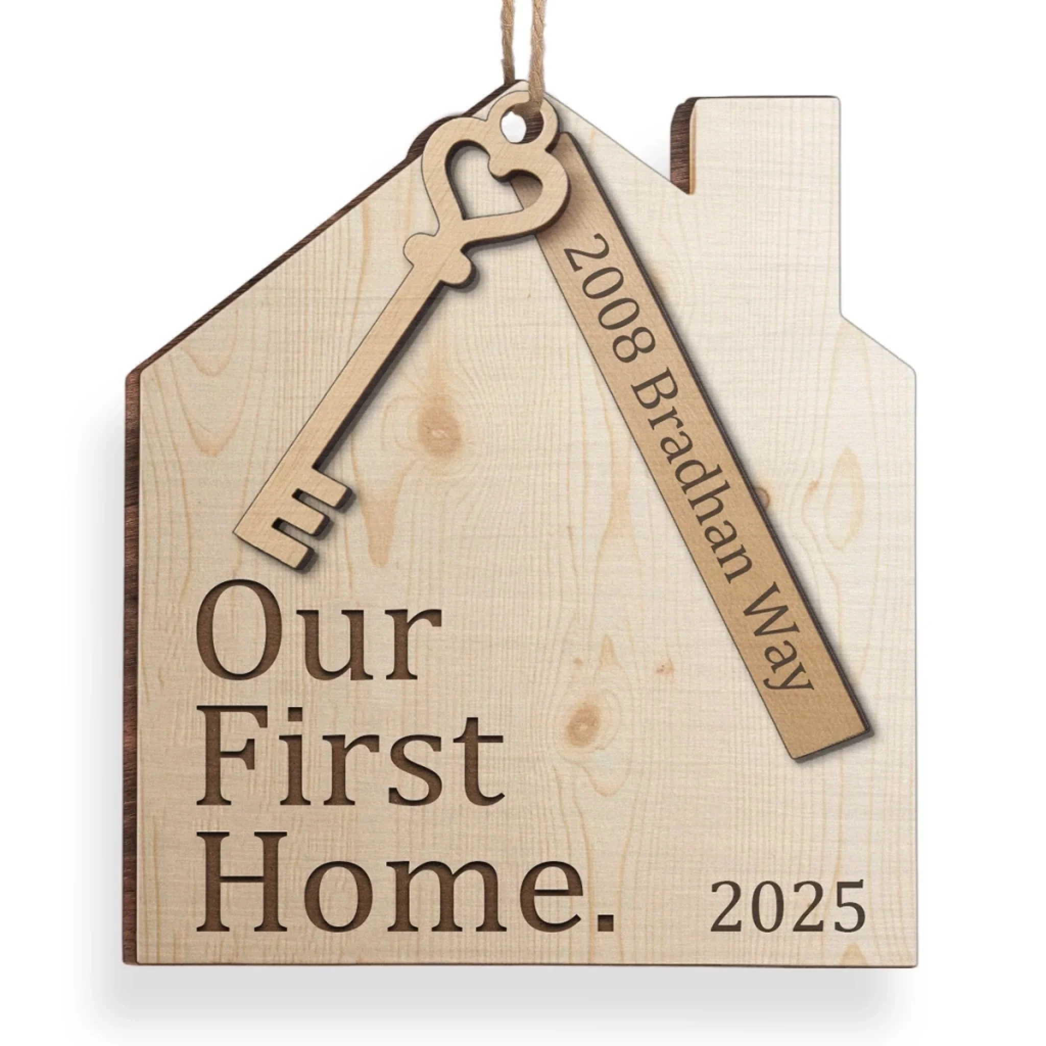 Custom First Christmas In New Home Wood Ornament - Personalized Anniversary Christmas Wedding Gifts For Husband And Wife, Him And Her, New Homeowners, Couples, Friends - Our First Home Journey Begins - Image 3