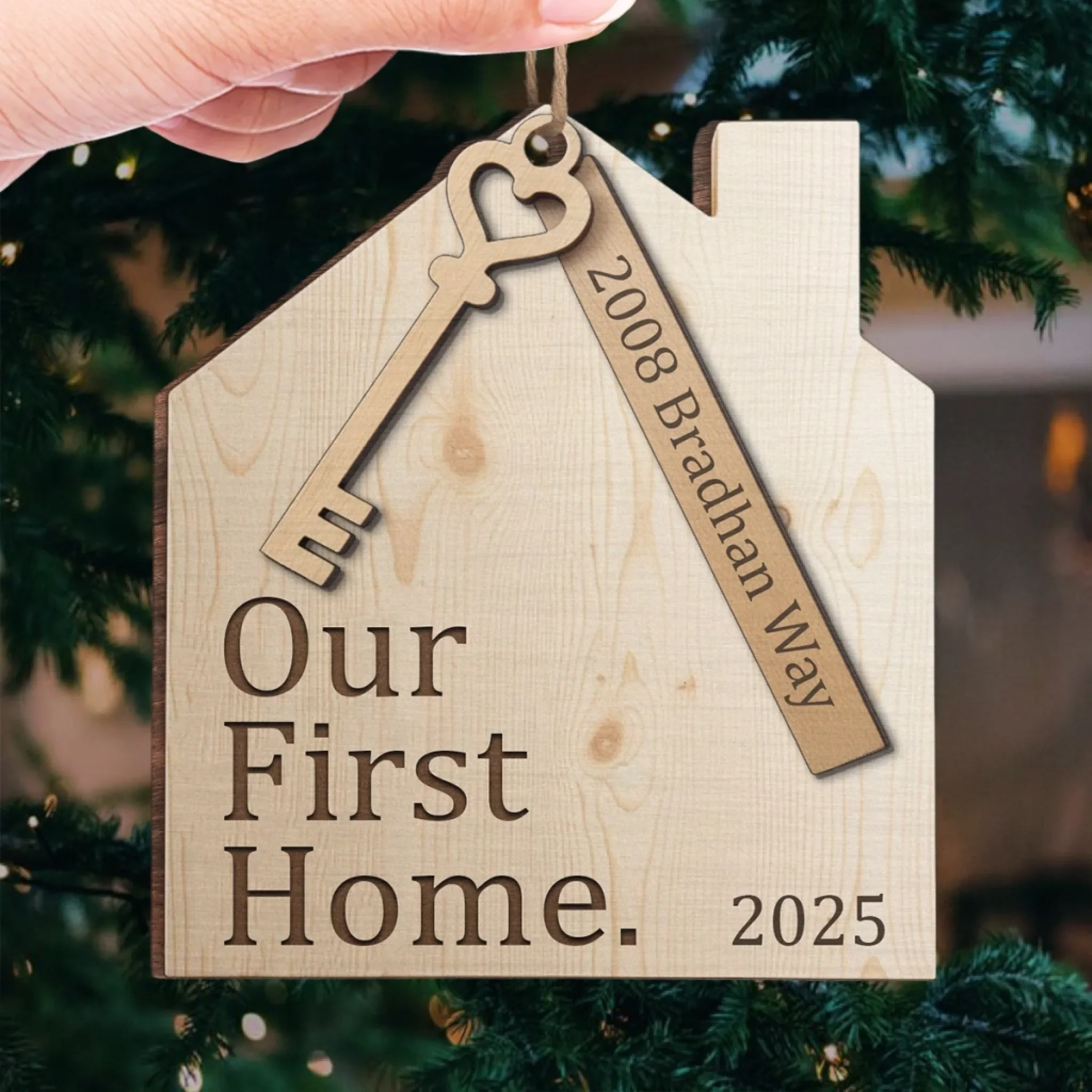 Custom First Christmas In New Home Wood Ornament - Personalized Anniversary Christmas Wedding Gifts For Husband And Wife, Him And Her, New Homeowners, Couples, Friends - Our First Home Journey Begins - Image 4