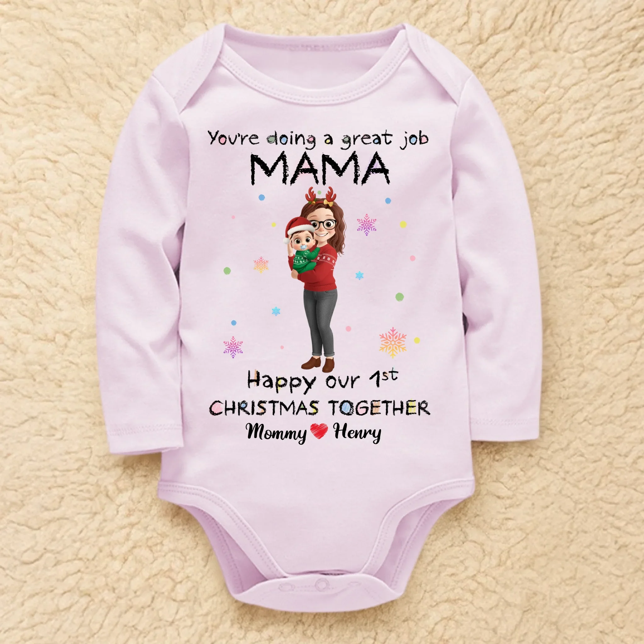 Custom First Christmas Long Sleeve Baby Onesie - Personalized Christmas Baby Shower, Gender Reveal Gifts For New Moms, New Dads, New Parents - Tiny Hands Big Love - Image 3