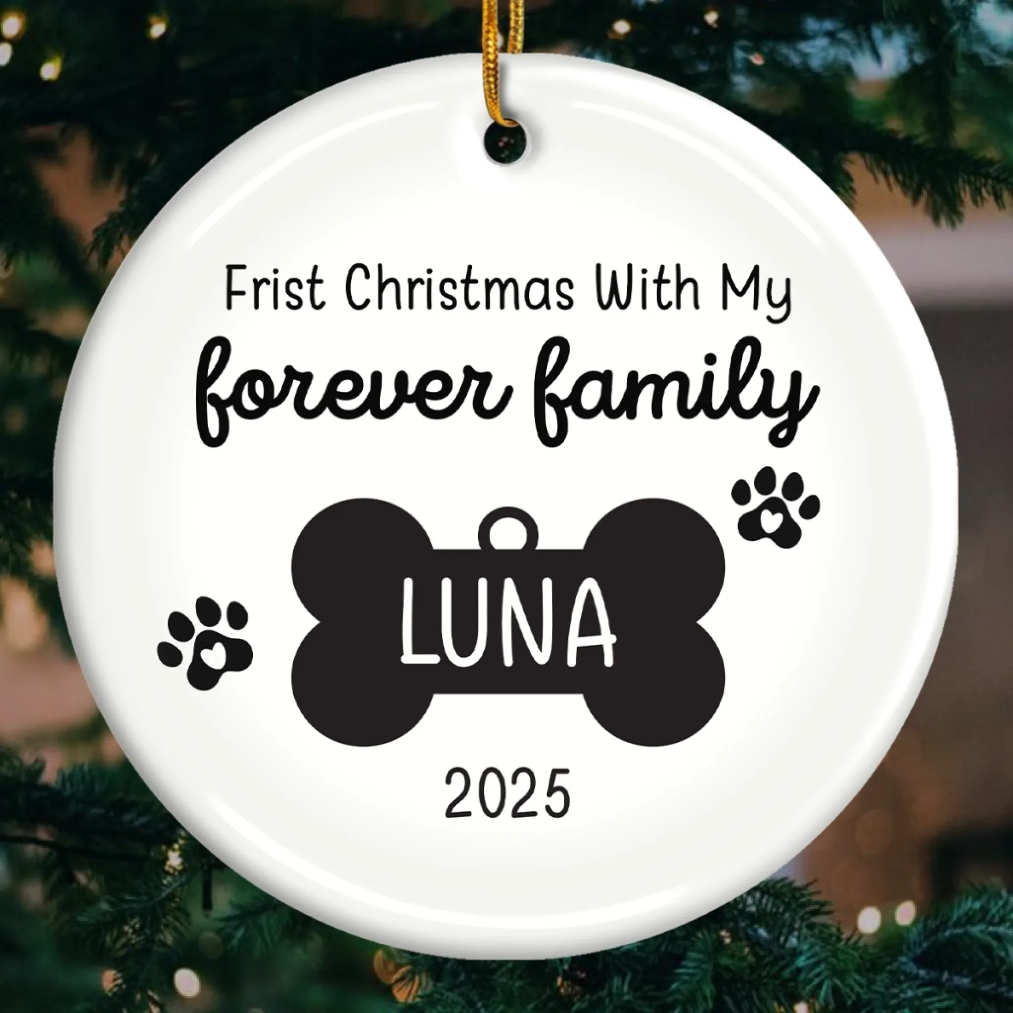 Custom First Christmas Pet Ceramic Ornament - Personalized Christmas Birthday Gifts For Dog Lovers, Cat Lovers, Pet Dad And Mom, New Pet Ornament - New Fur In Family