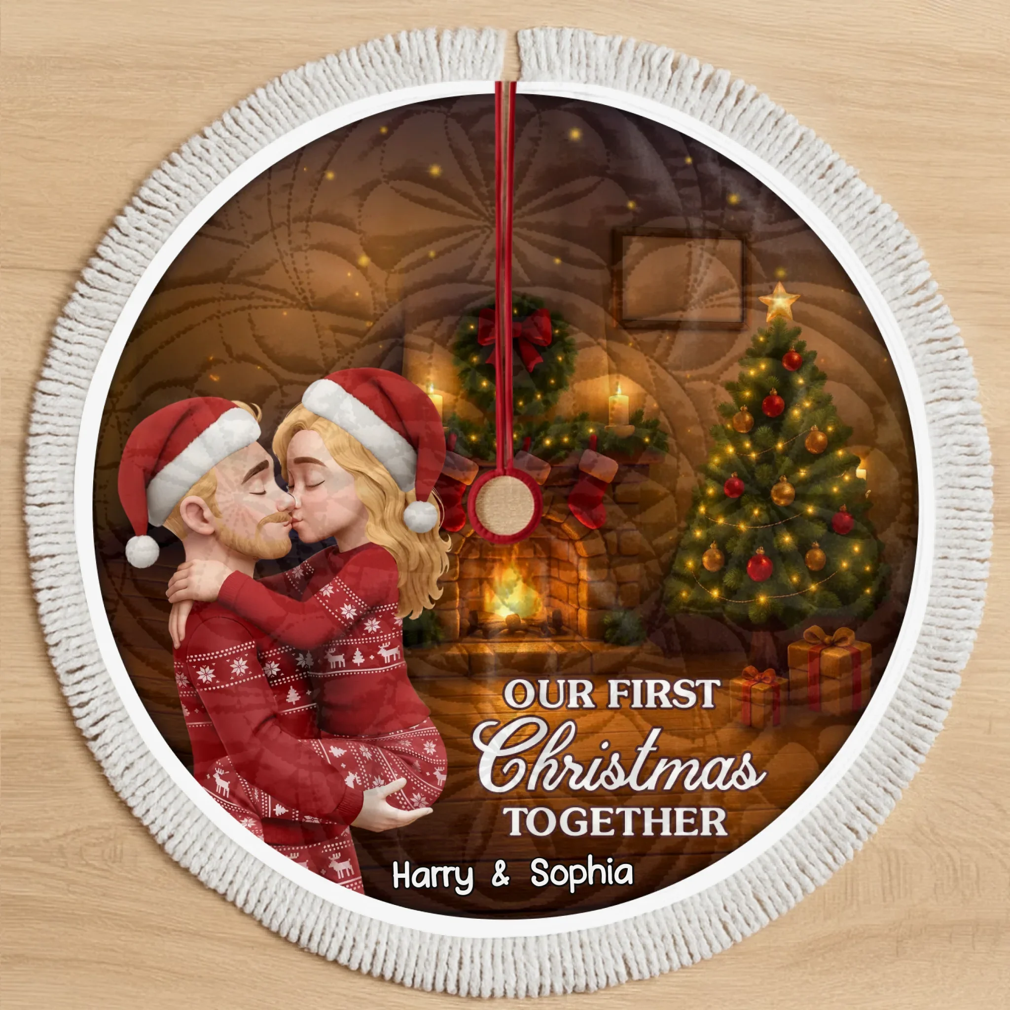 Custom First Christmas Tree Skirt - Personalized Anniversary Christmas Wedding Gifts For Husband And Wife, Him And Her - Our Love Glows Like Christmas Lights - Image 2