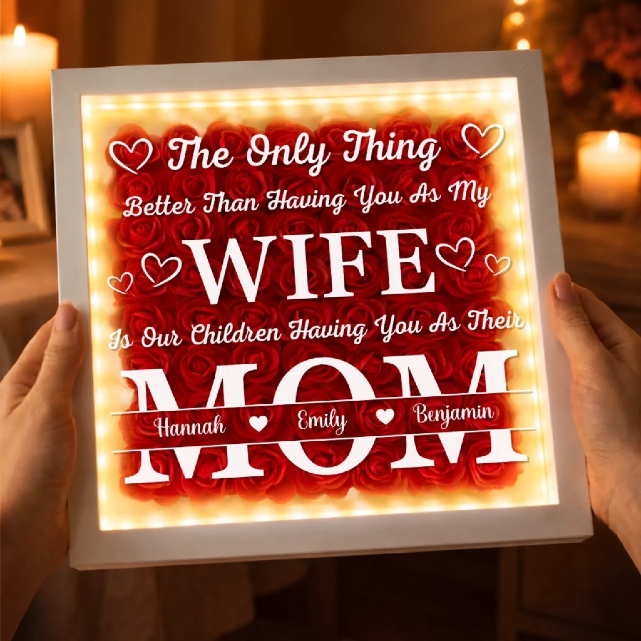 Custom Flower Shadow Box With LED Light - Personalized Anniversary Wedding Gifts For Husband And Wife, Him And Her - My Wife My Everything - Image 7