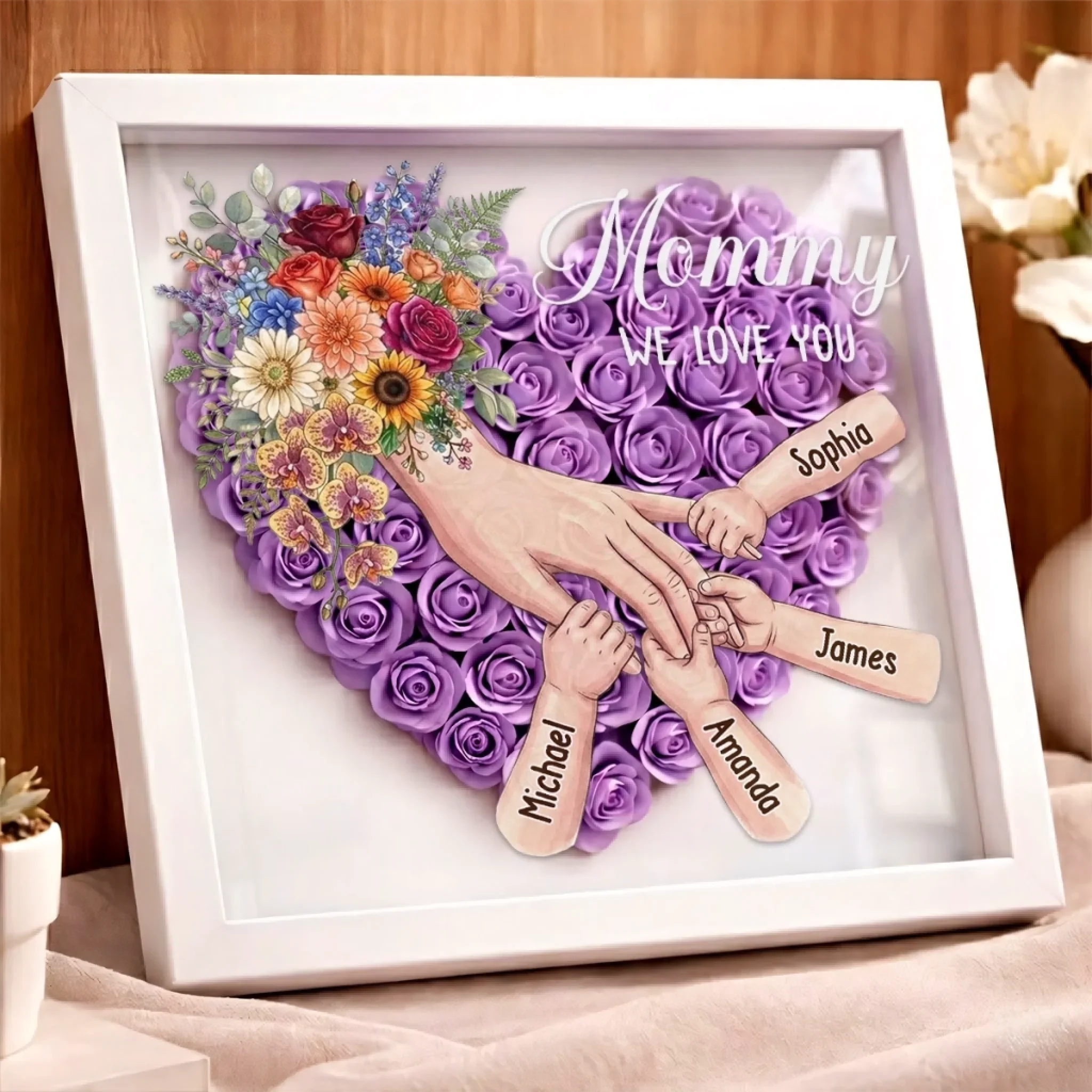 Custom Flower Shadow Box With LED Light - Personalized Mother's Day Birthday Gifts For Mom, Grandma - Planted In Love Growing Forever - Image 7
