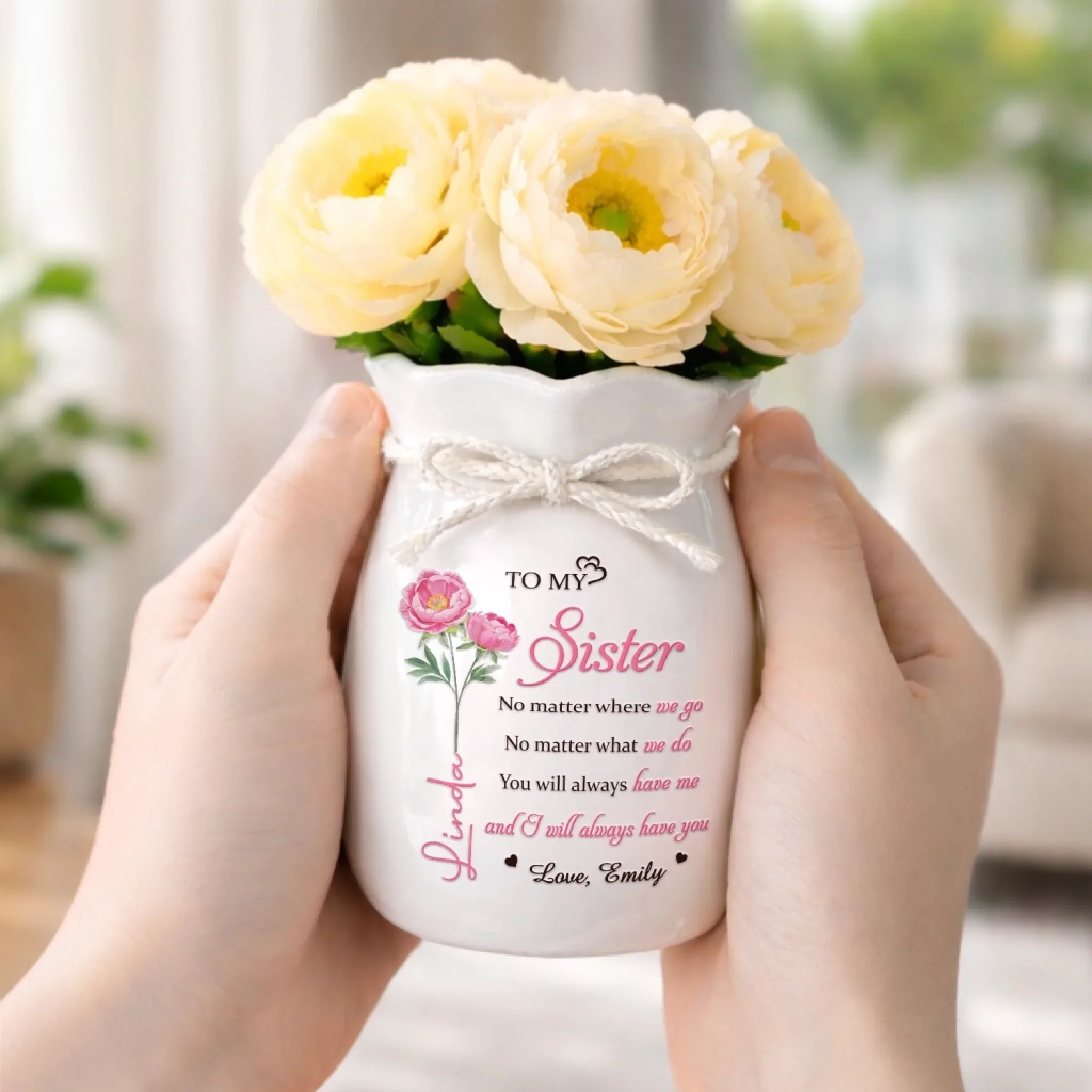 Custom Flower Vase With Ribbon - Personalized Best Friend Birthday Gifts For Women, Besties, Sisters, BFF - A Sister’s Love Stays Forever - Image 4