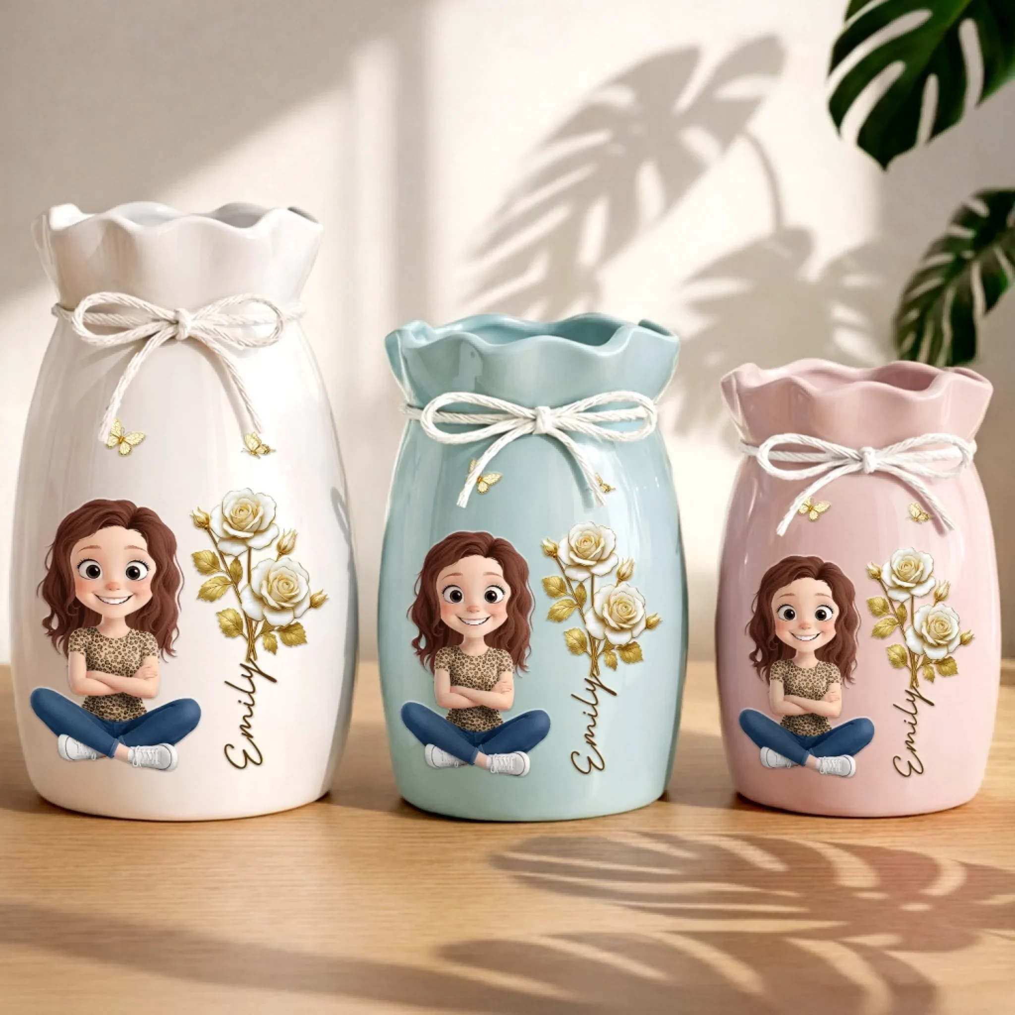 Custom Flower Vase With Ribbon - Personalized Best Friend Birthday Gifts For Women, Besties, Sisters, BFF, Daughter - Just A Girl With Golden Light - Image 2