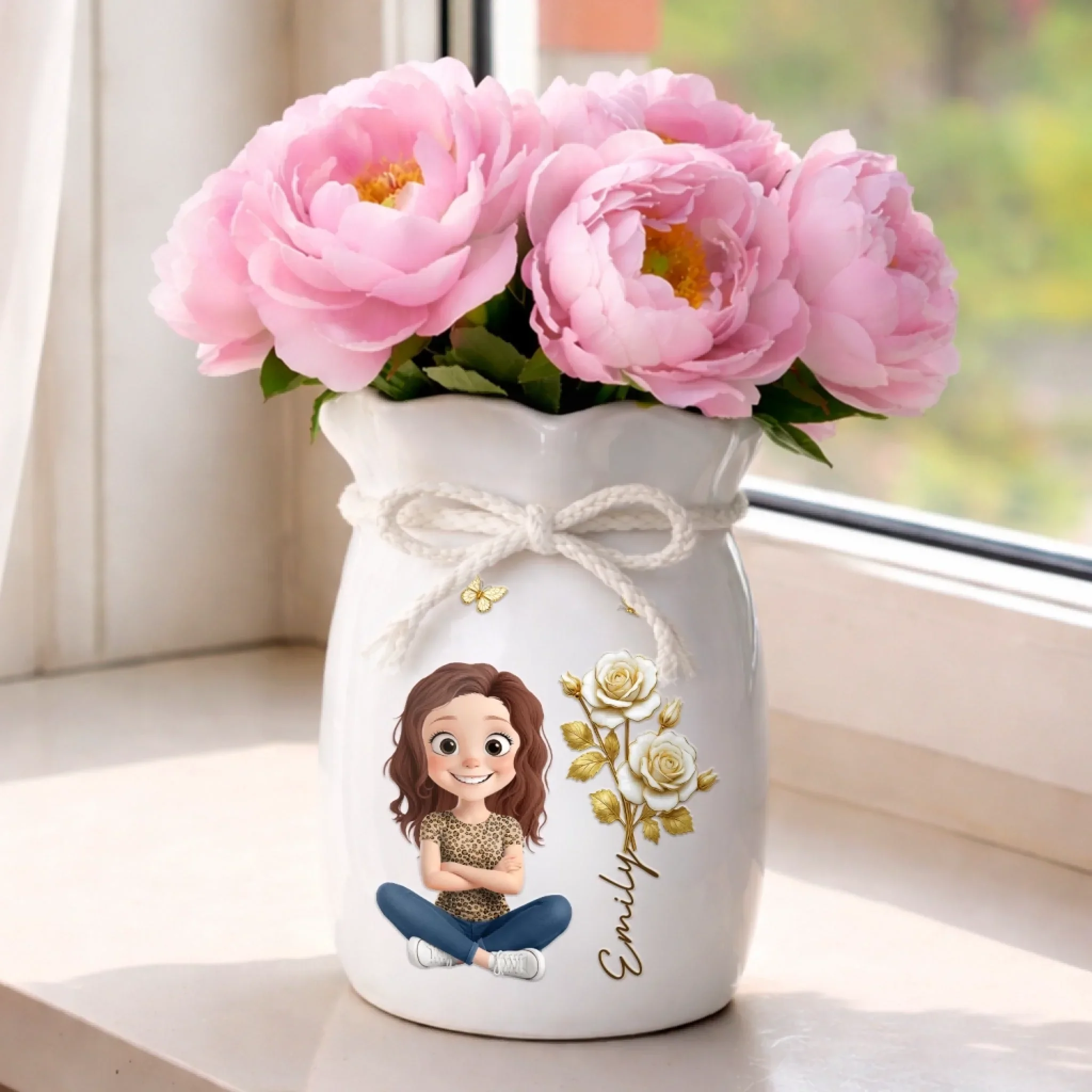 Custom Flower Vase With Ribbon - Personalized Best Friend Birthday Gifts For Women, Besties, Sisters, BFF, Daughter - Just A Girl With Golden Light - Image 3