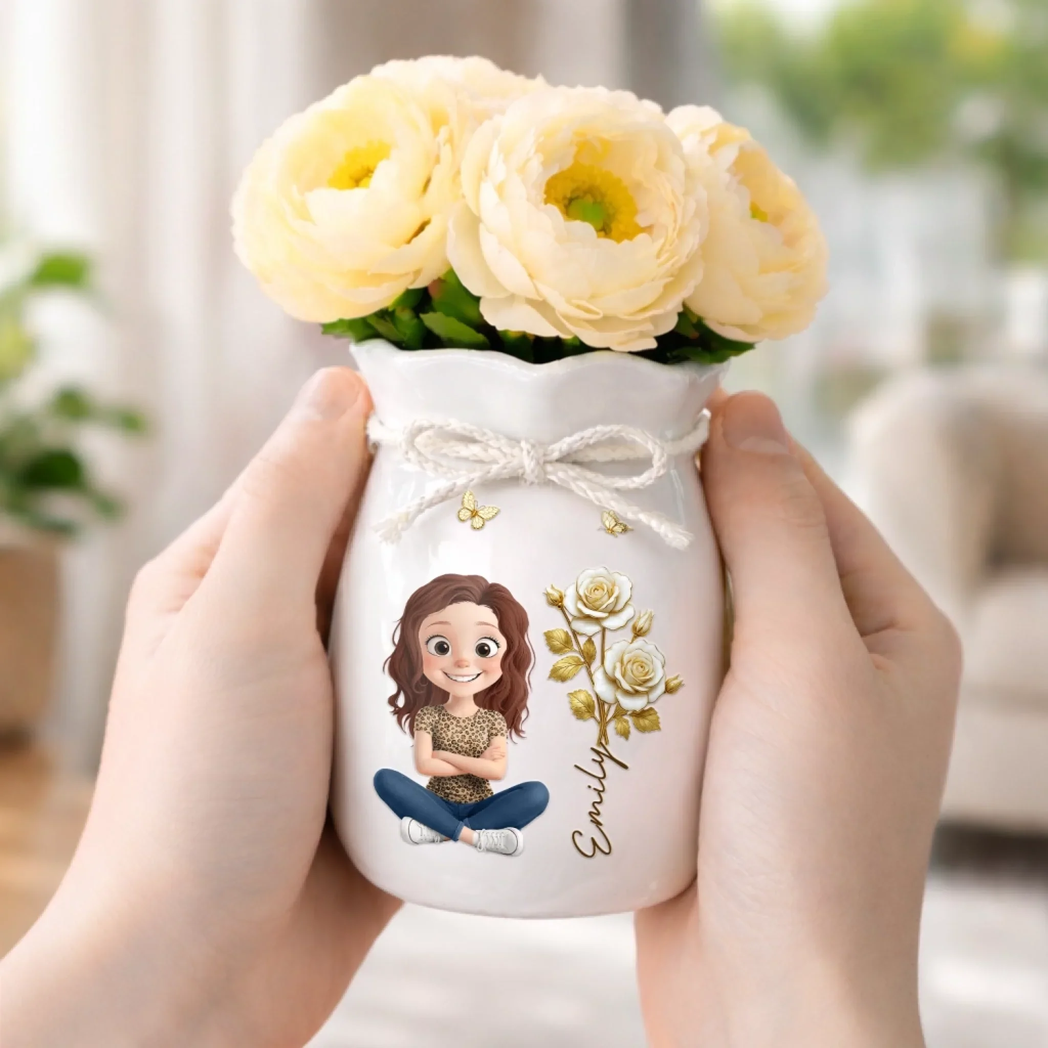 Custom Flower Vase With Ribbon - Personalized Best Friend Birthday Gifts For Women, Besties, Sisters, BFF, Daughter - Just A Girl With Golden Light - Image 4