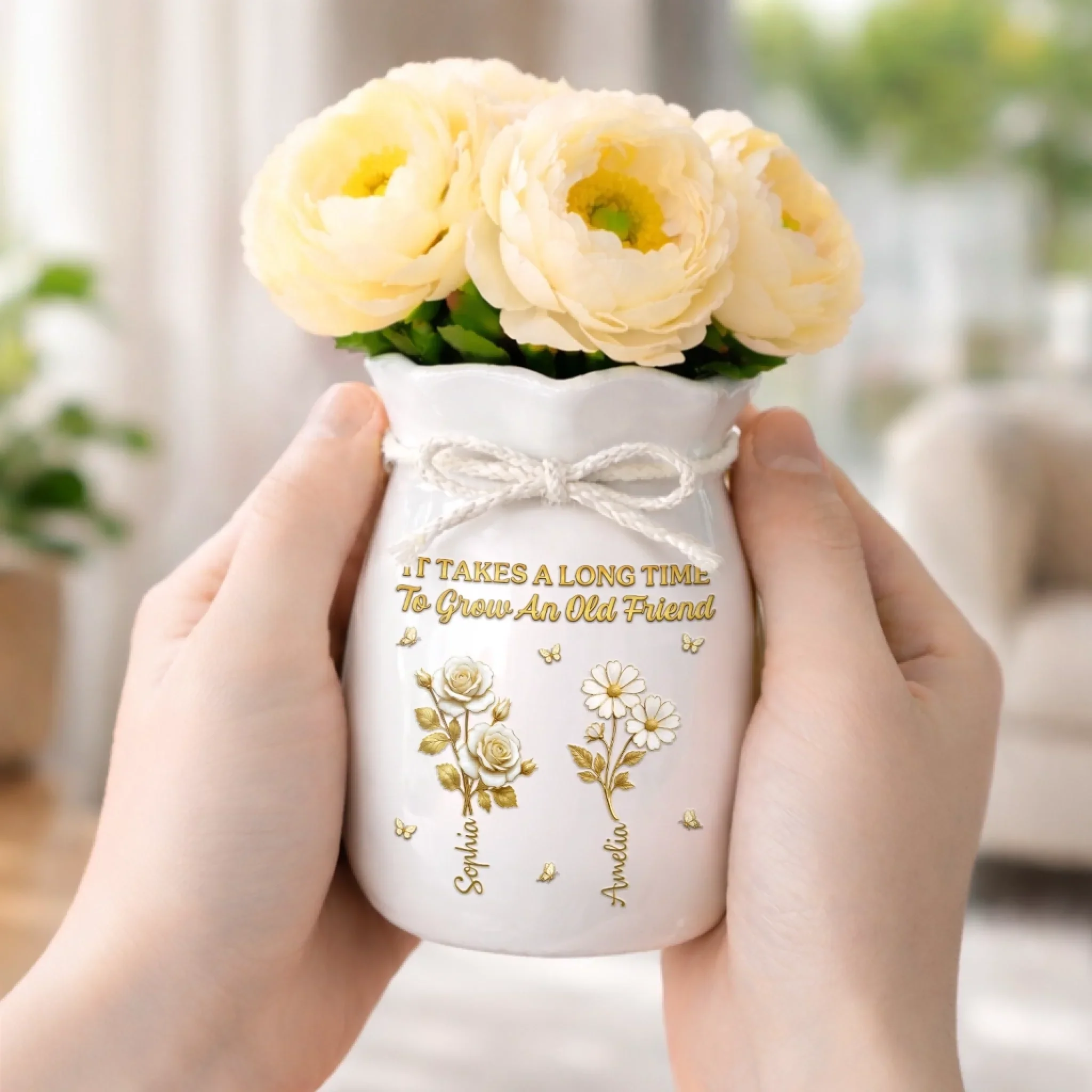 Custom Flower Vase With Ribbon - Personalized Best Friend Birthday Gifts For Women, Besties, Sisters, BFF - Growing Old, Staying Gold - Image 4