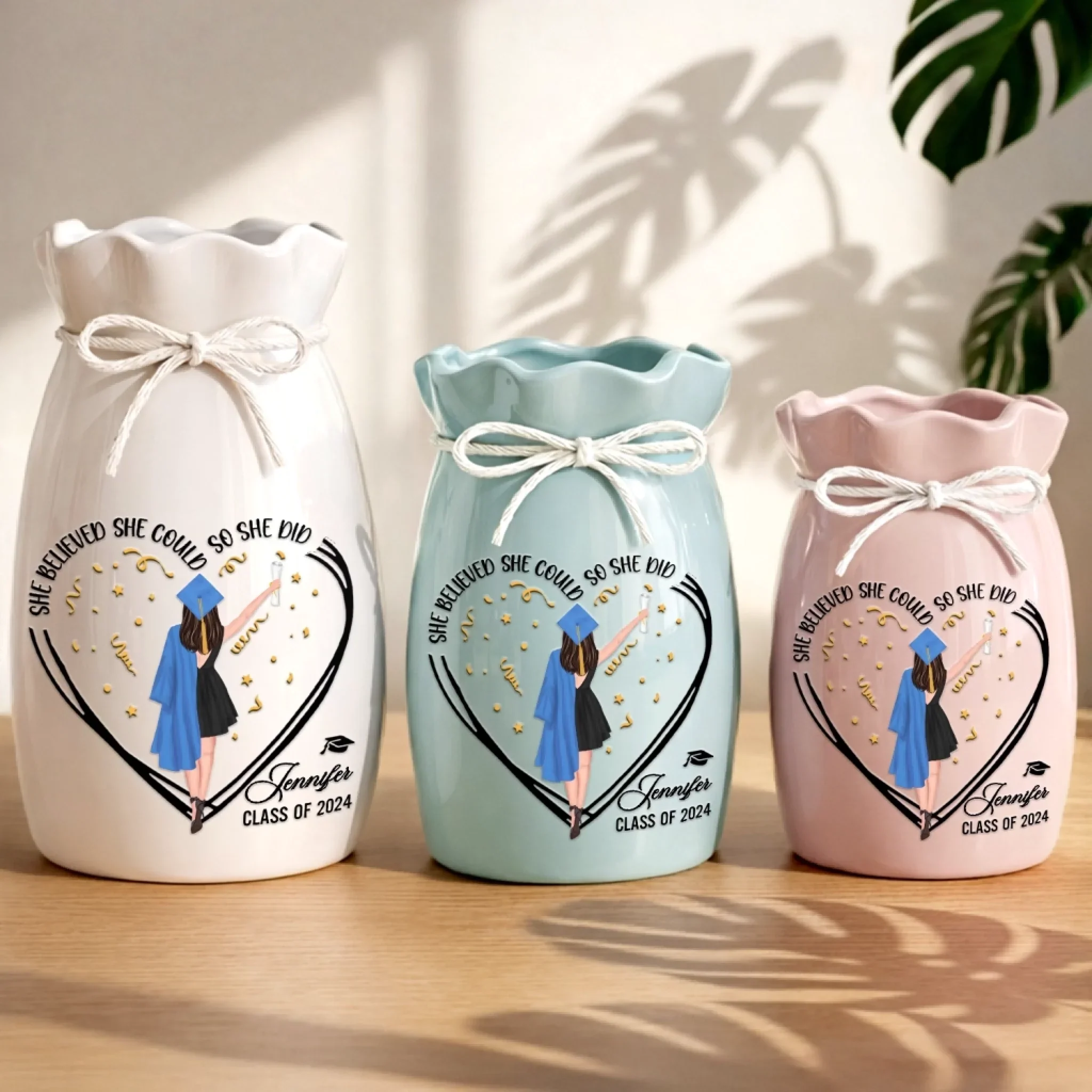 Custom Flower Vase With Ribbon - Personalized Graduation Gifts For Her - Graduation Looks Good On You - Image 2