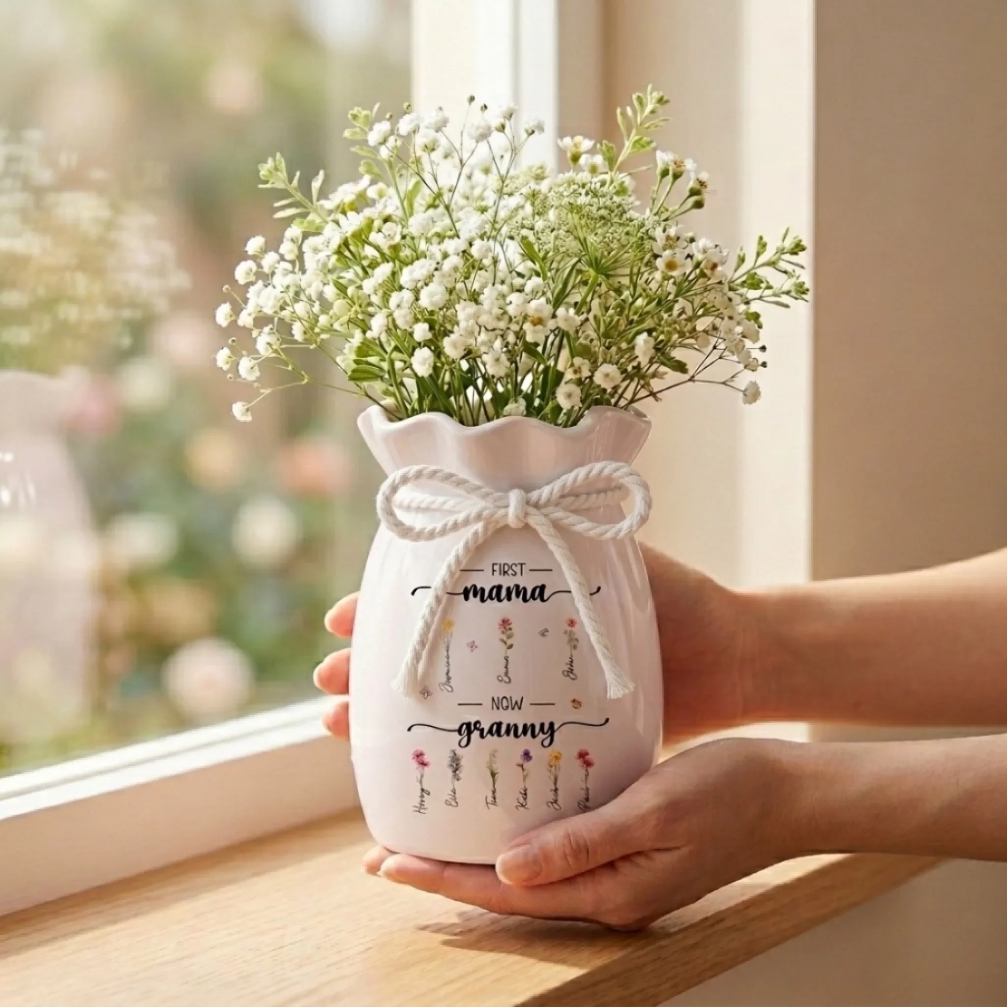 Custom Flower Vase With Ribbon - Personalized Mother's Day Birthday Gifts For Mom, Grandma - Her Love Bloomed Into Generations - Image 2