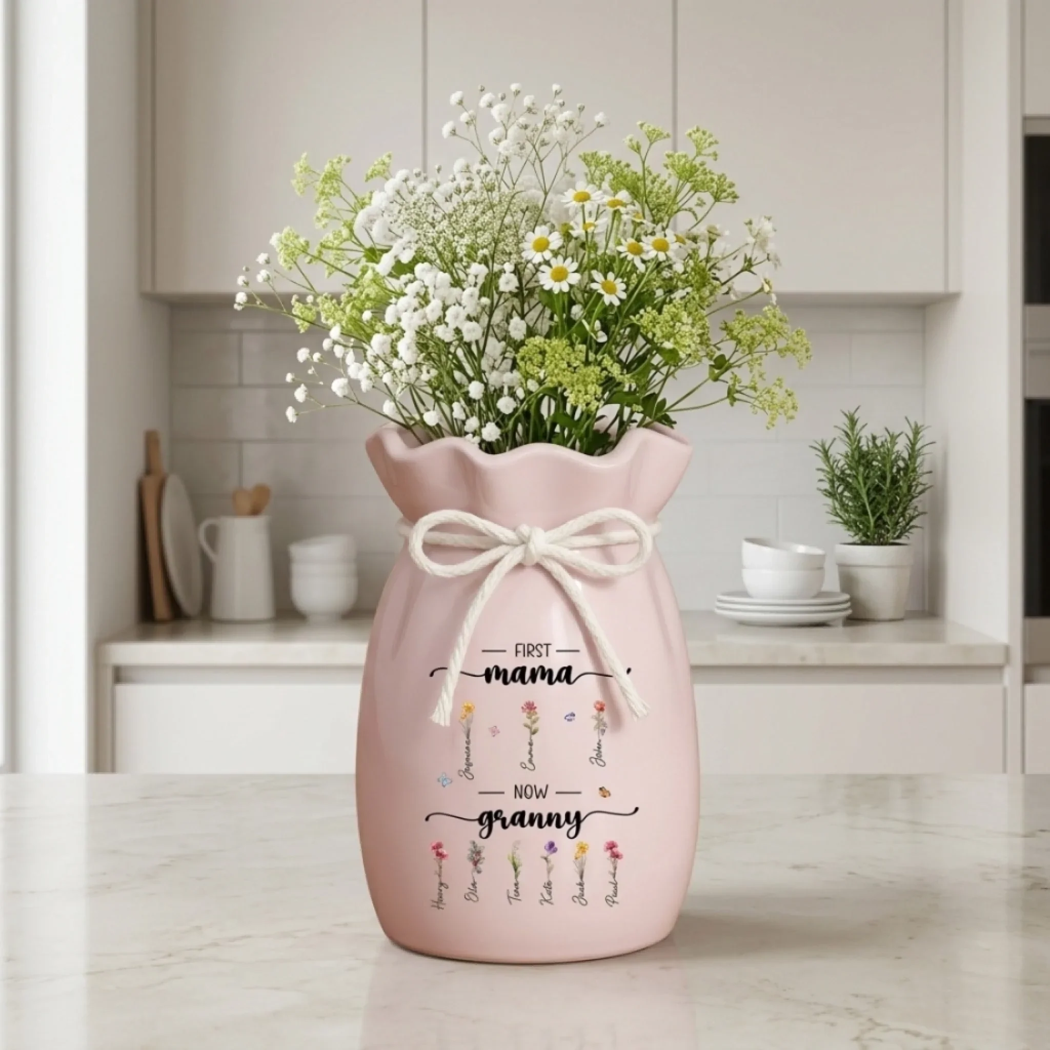 Custom Flower Vase With Ribbon - Personalized Mother's Day Birthday Gifts For Mom, Grandma - Her Love Bloomed Into Generations - Image 3