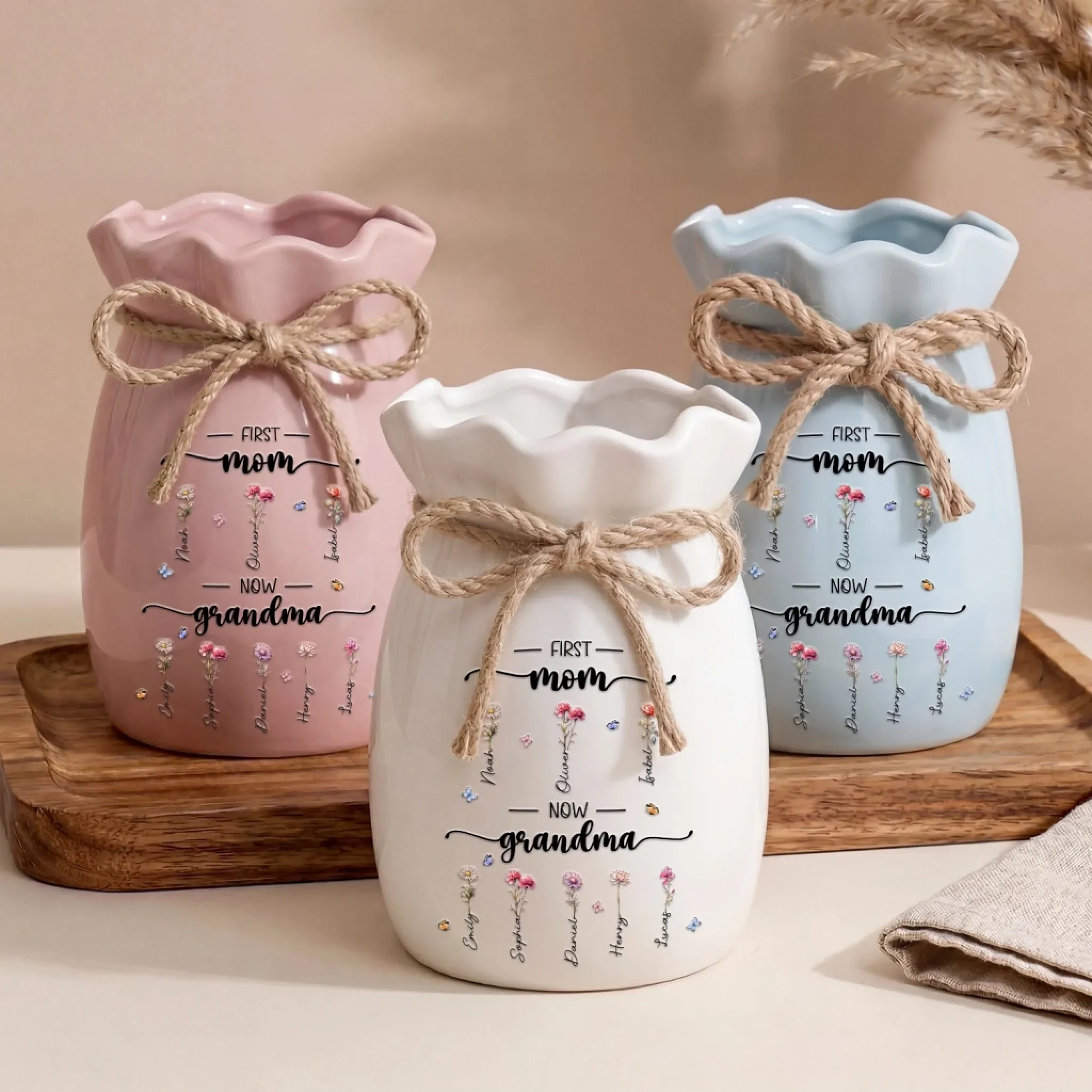 Custom Flower Vase With Ribbon - Personalized Mother's Day Birthday Gifts For Mom, Grandma - Her Love Bloomed Into Generations - Image 4