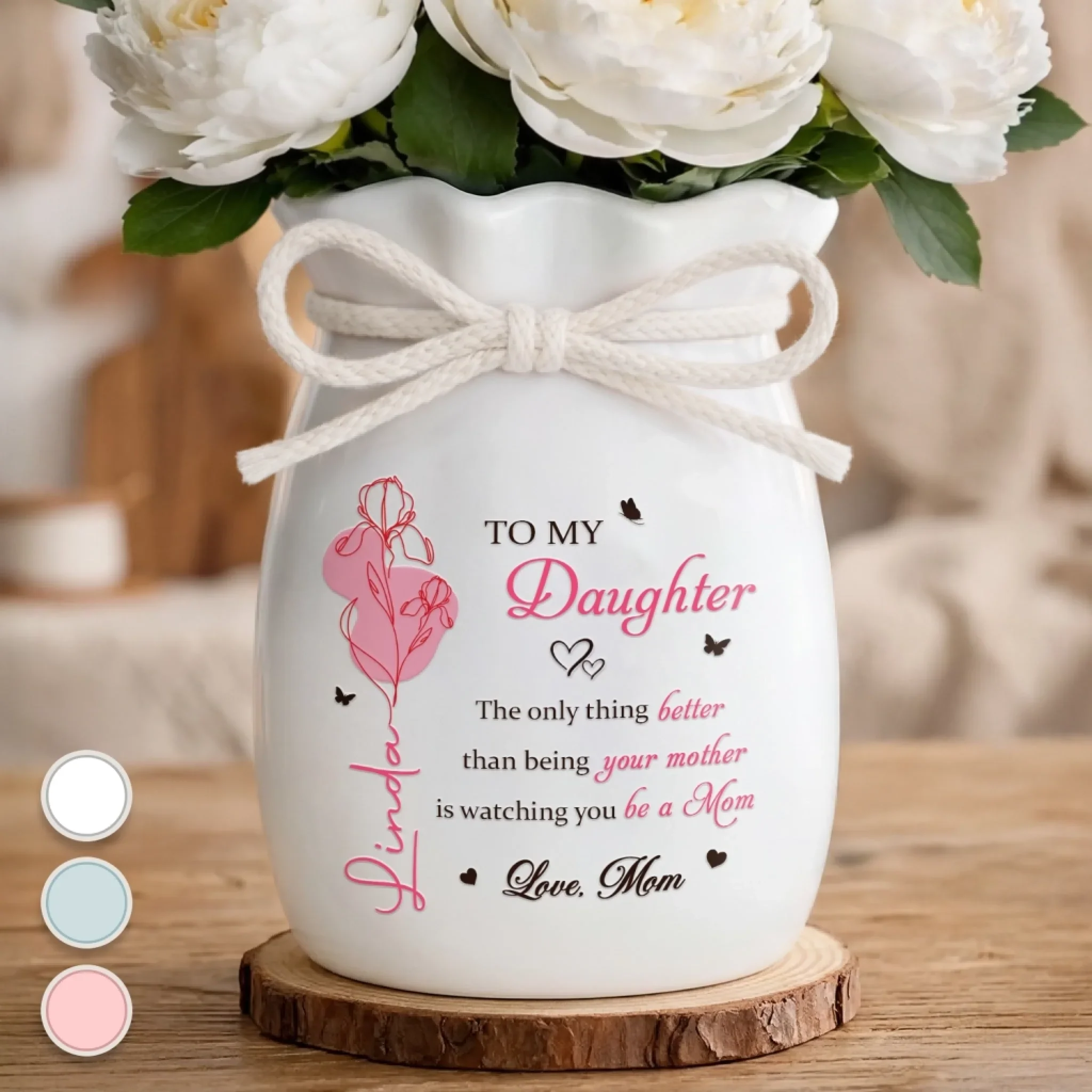 Custom Flower Vase With Ribbon - Personalized Mother's Day Gifts For Daughter - To My Daughter, Forever My Heart