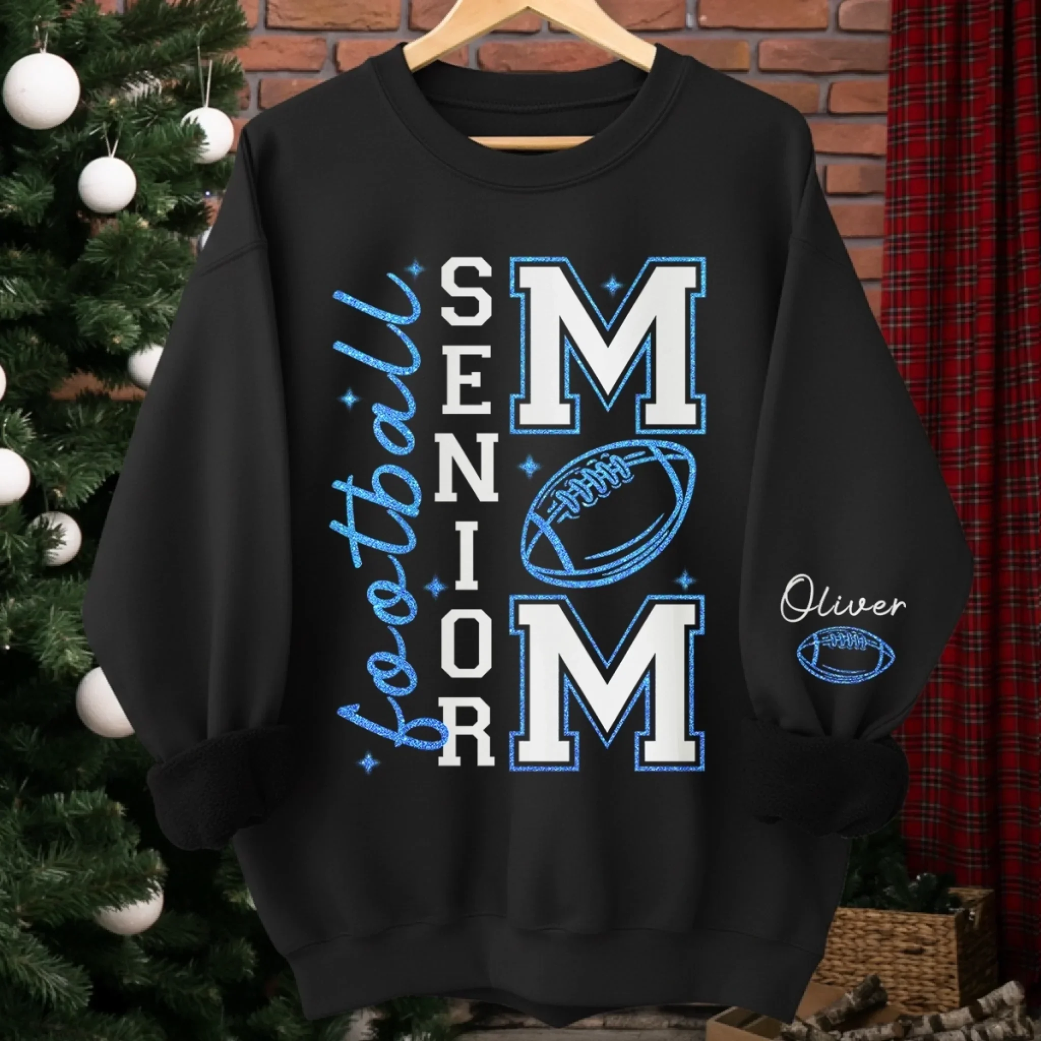 Custom Football Mom Unisex Sweatshirt, Hoodie With Design On Sleeve Personalized Birthday Football Gifts For Mom, Football Lovers, NFL Fans, Sport Lovers - Triumphant Senior Football Mama with Kid Name - Image 3