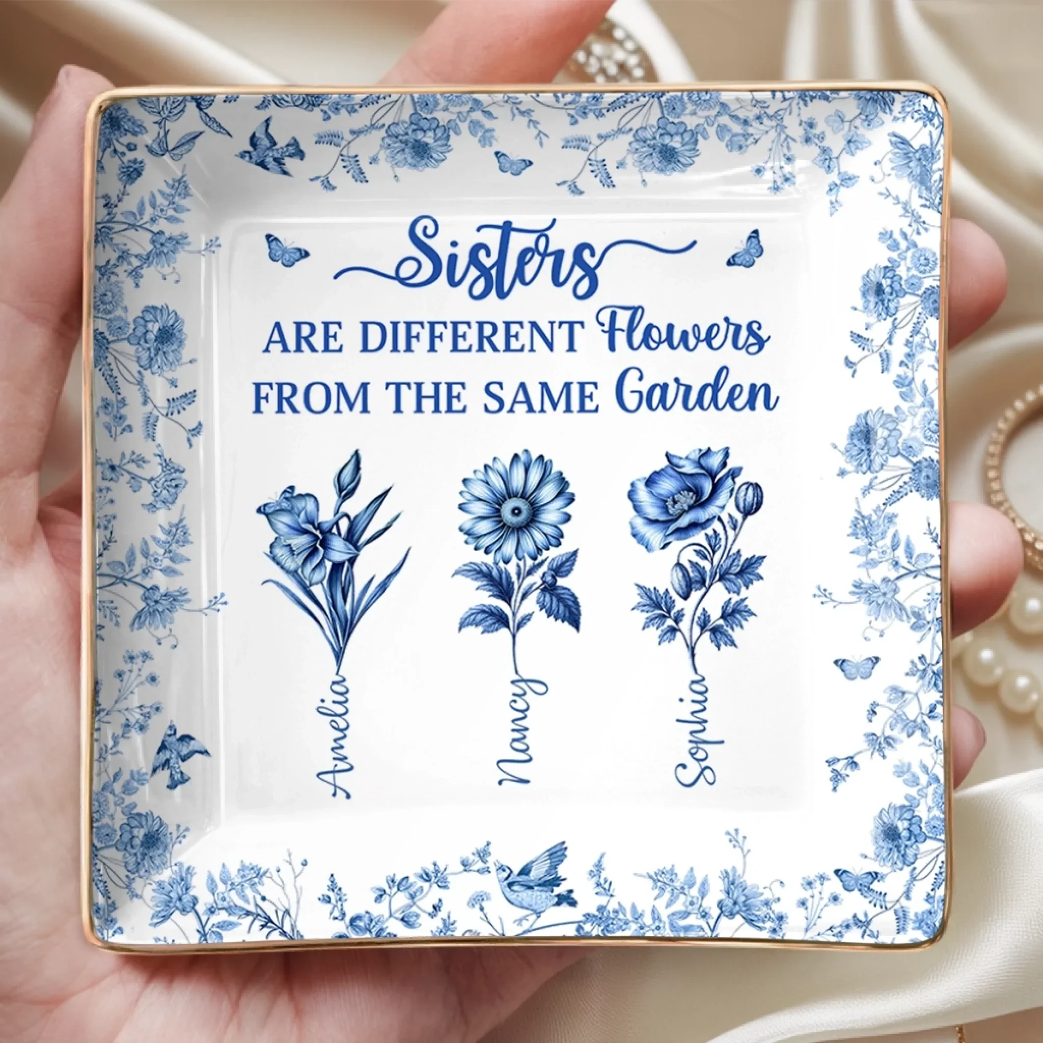 Custom Full-Print Jewelry Dish - Personalized Best Friend Birthday Gifts For Women, Besties, Sisters, BFF - A Garden Called Sisterhood - Image 3