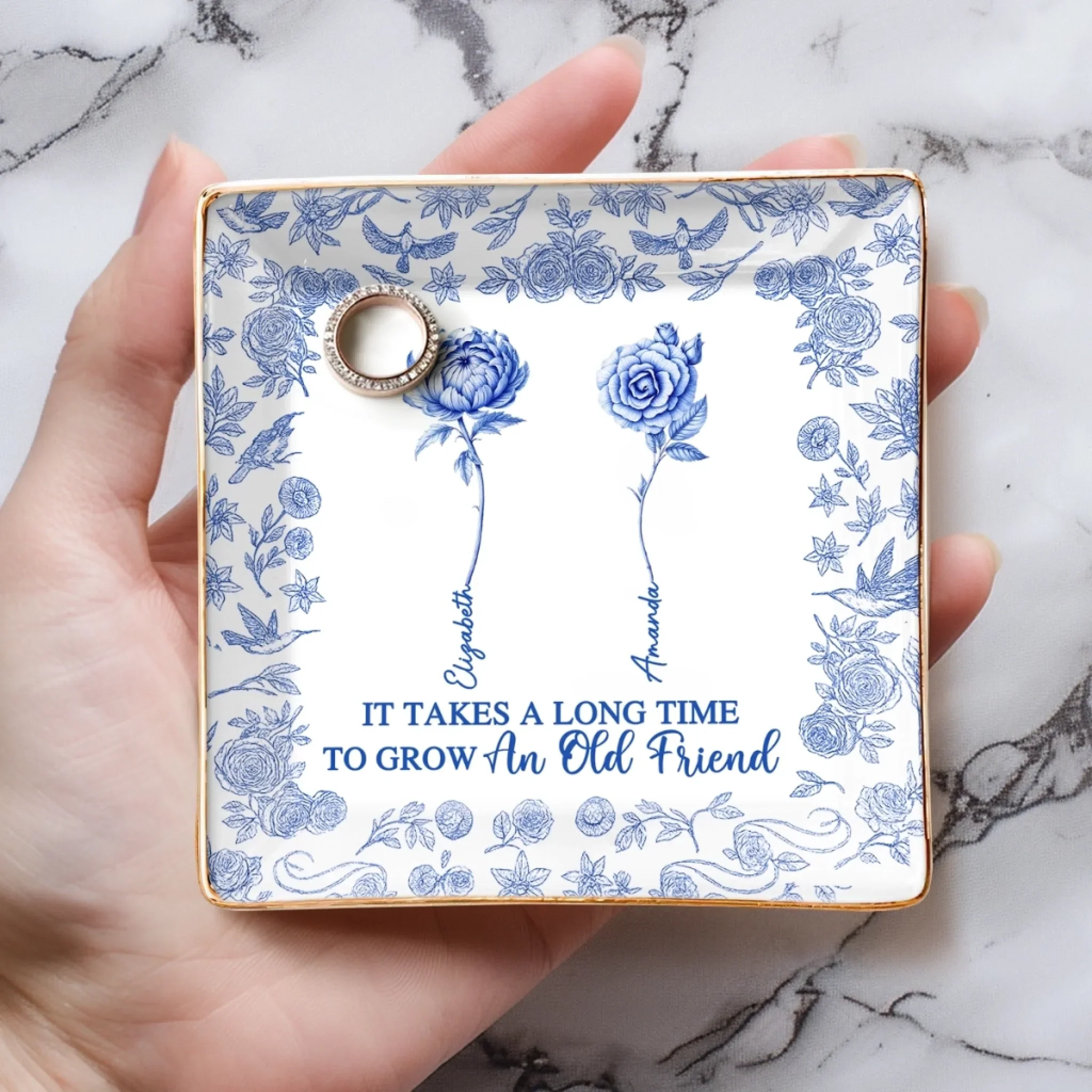 Custom Full-Print Jewelry Dish - Personalized Best Friend Birthday Gifts For Women - It Takes A Long Time To Grow Old Friends - Image 4