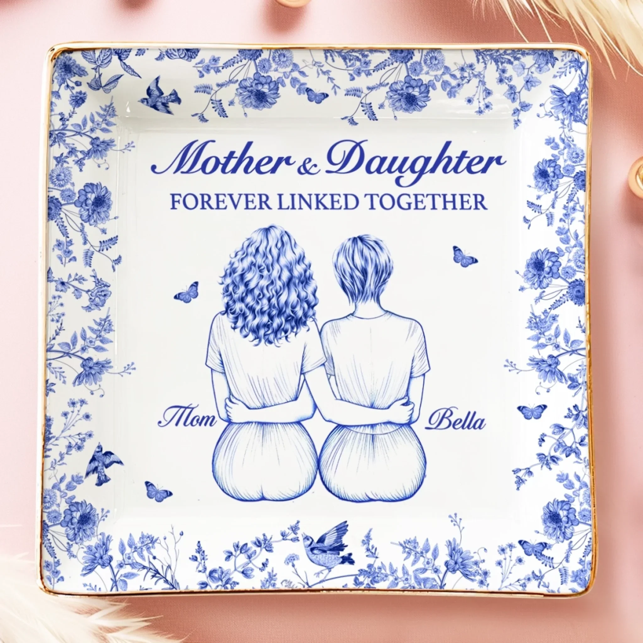 Custom Full-Print Jewelry Dish - Personalized Birthday Gifts For Mom, Grandma - Forever Linked Together