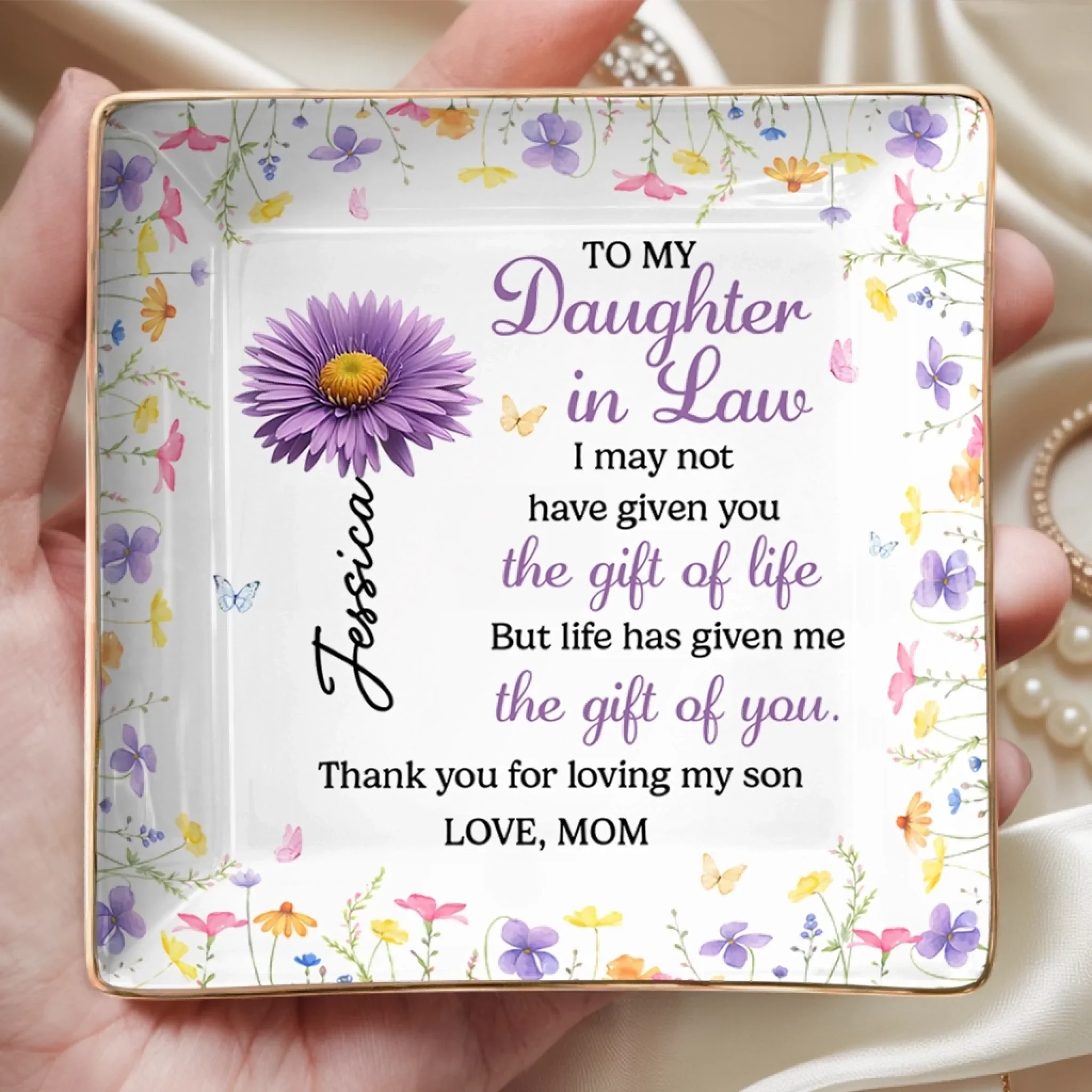 Custom Full-Print Jewelry Dish - Personalized Mother's Day Birthday Gifts For Daughter-In-Law - So Lucky To Have You - Image 2