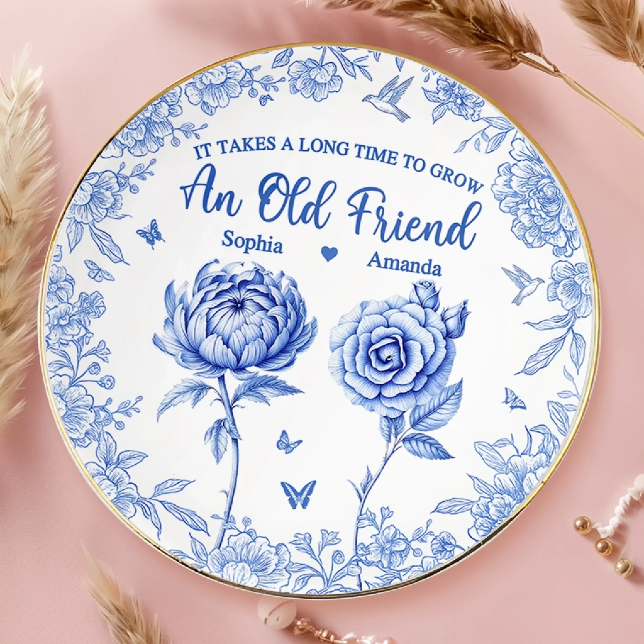 Custom Full-Print Round Jewelry Dish - Personalized Best Friend Birthday Gifts For Women - Friendship Grows Stronger With Time